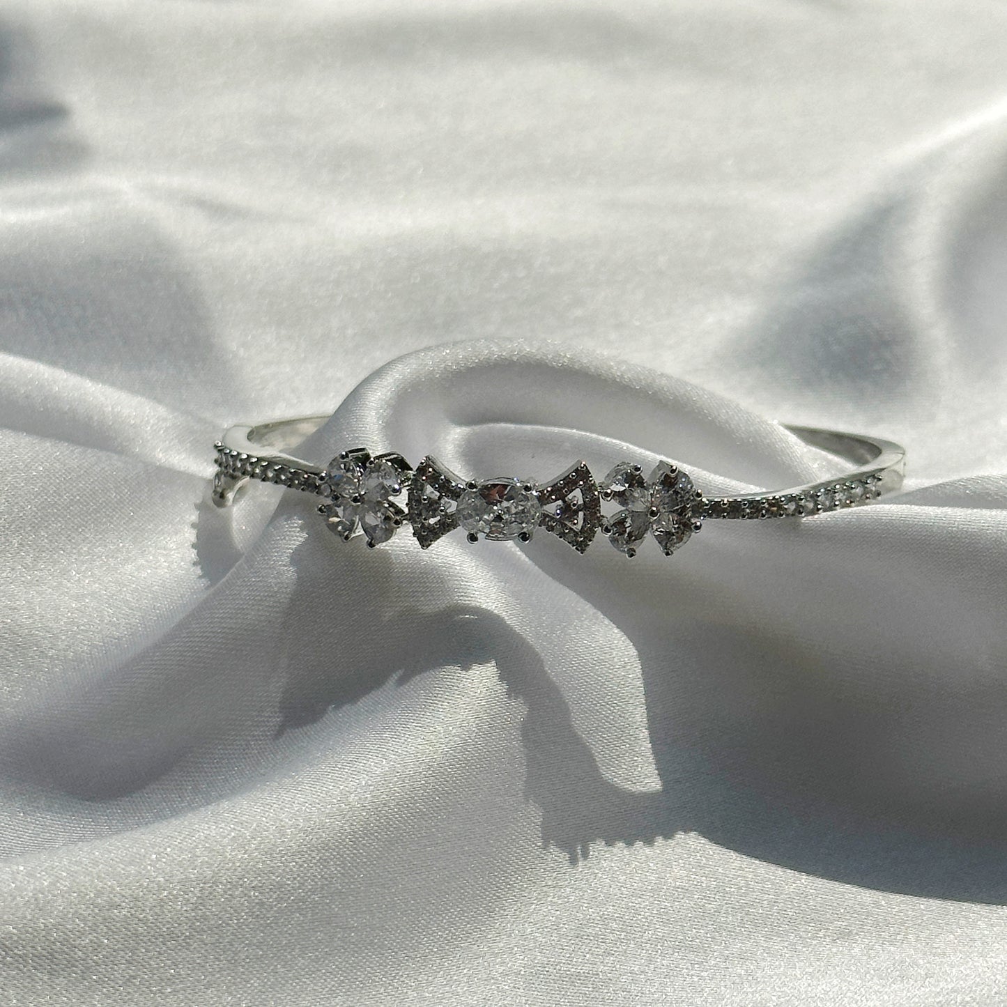 Silver American Diamond Bangle Bracelet
