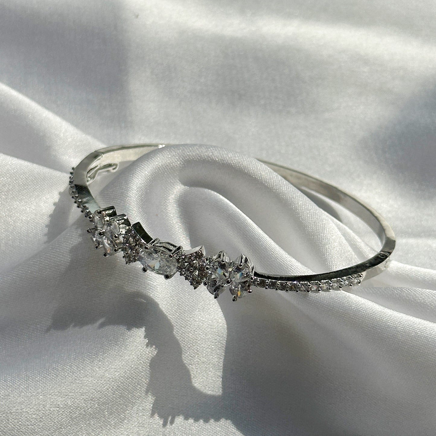 Silver American Diamond Bangle Bracelet