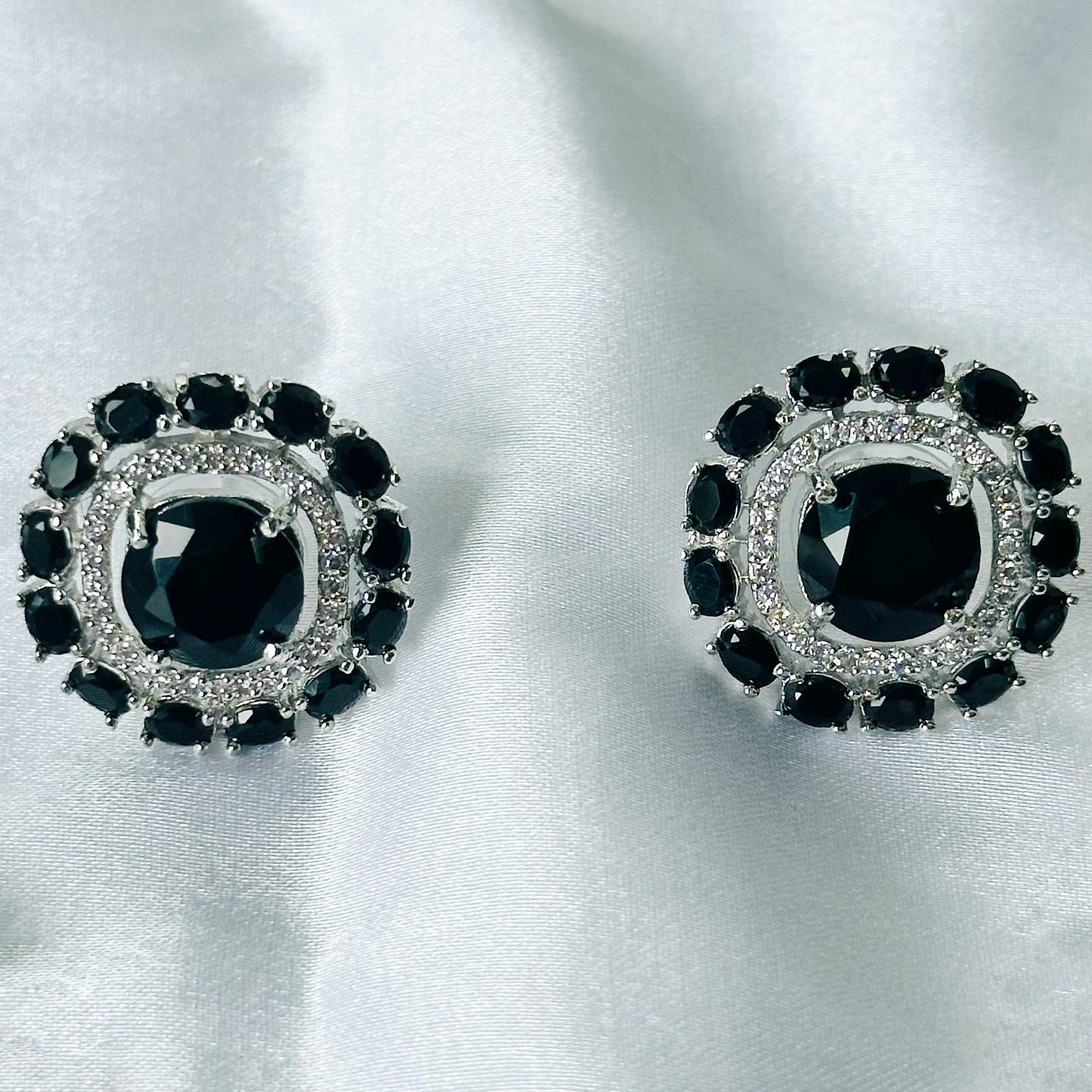 Black Zircon Stones American Diamond Silver Plated Rani Haar Necklace Set