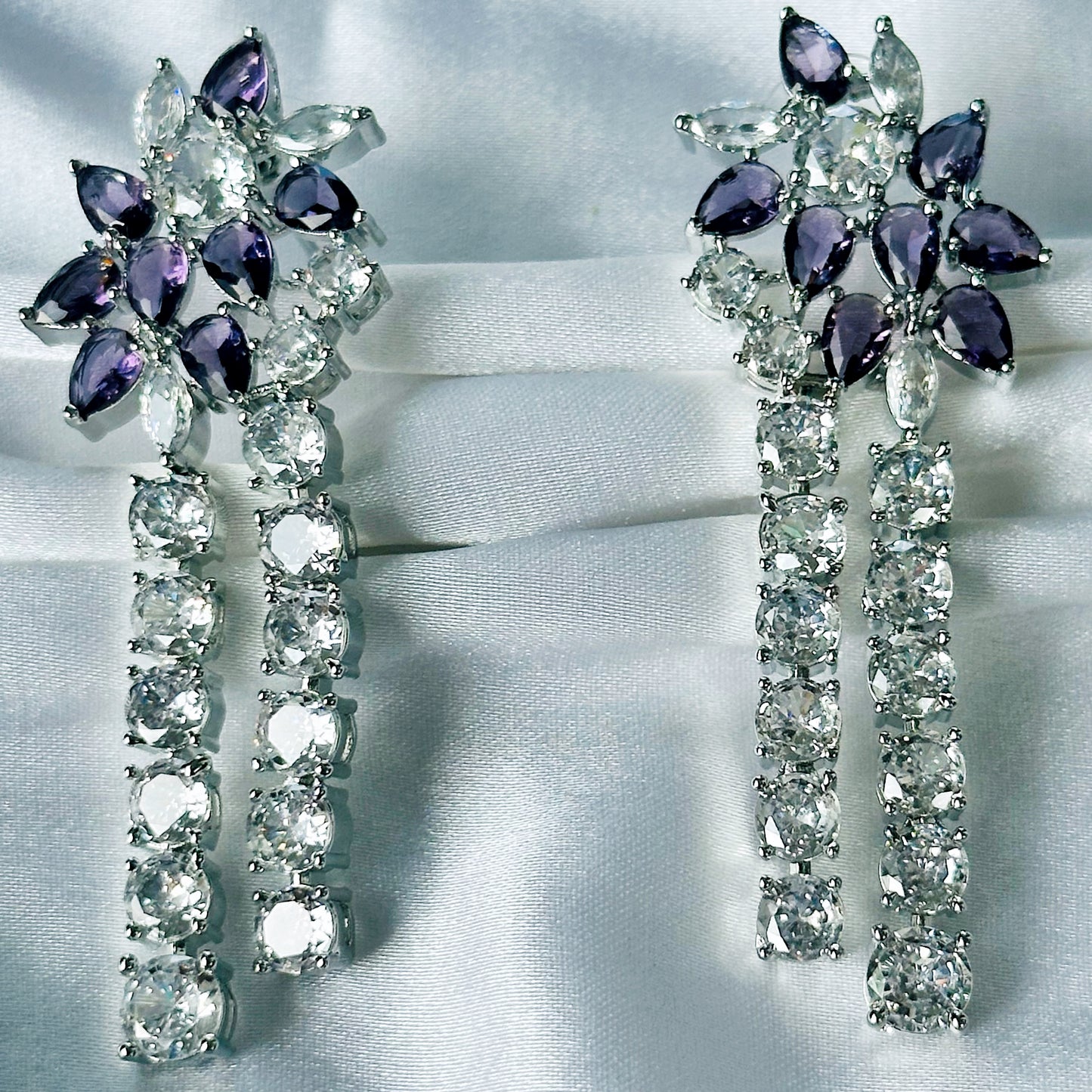 Deep Purple Amethyst Cubic Zircon Stones American Diamond Silver Plated Necklace Set