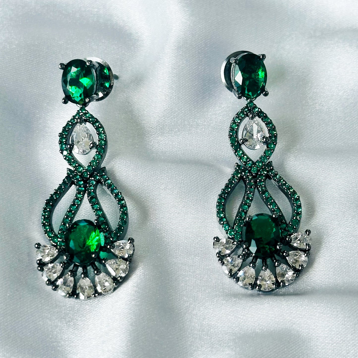 Green Emerald Cubic Zircon Stones American Diamond Victorian Plated Necklace Set