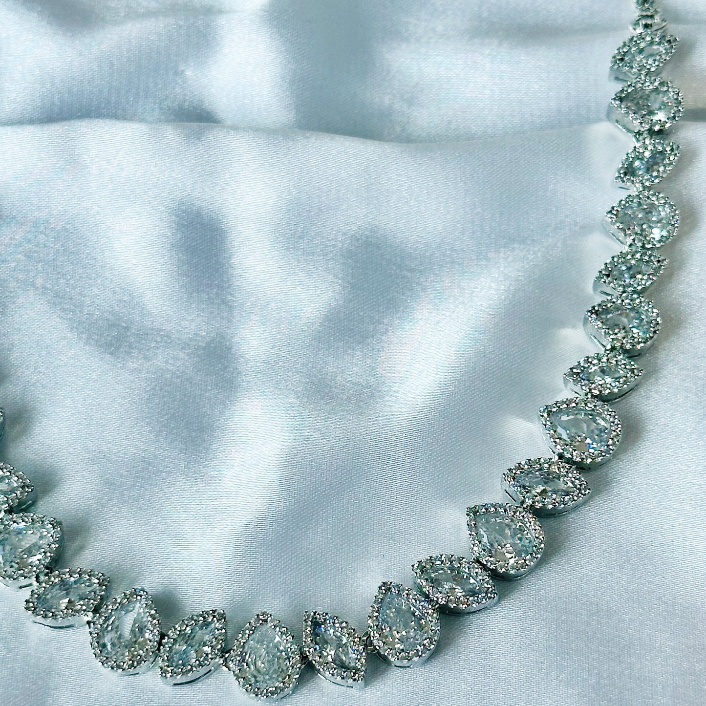 Solitaire Cubic Zircon American Diamond Silver Plated Necklace Set