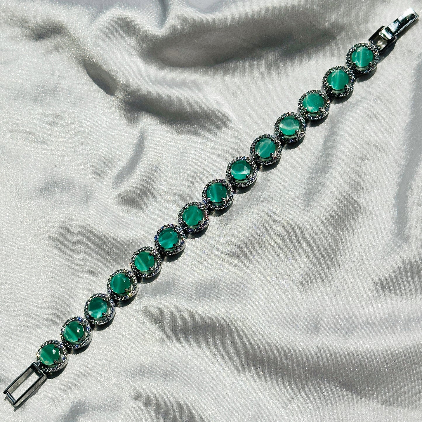 Mint Green Topaz Zircon American Diamond Silver Plated Chain Bracelet