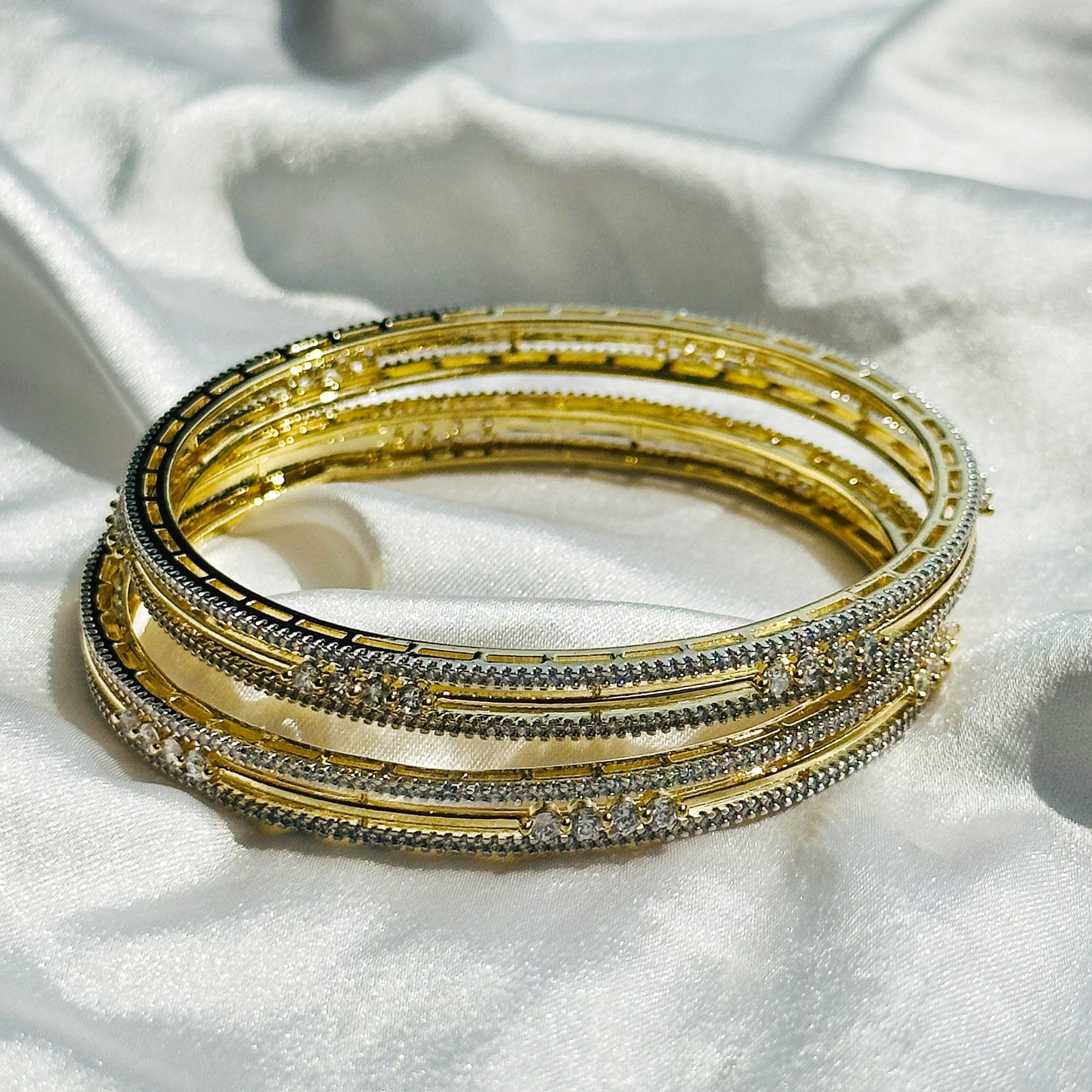 American Diamond Gold-Silver Plated Bangles Set of 2