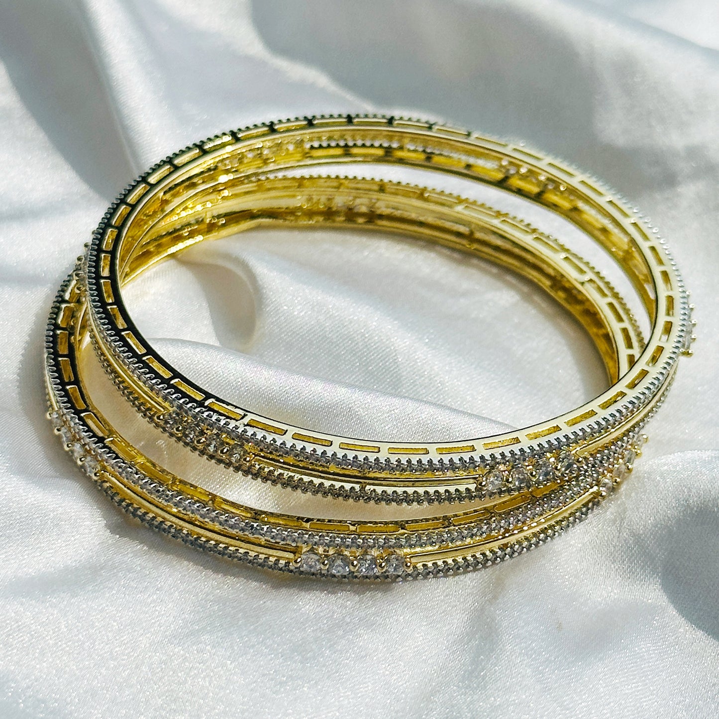 American Diamond Gold-Silver Plated Bangles Set of 2
