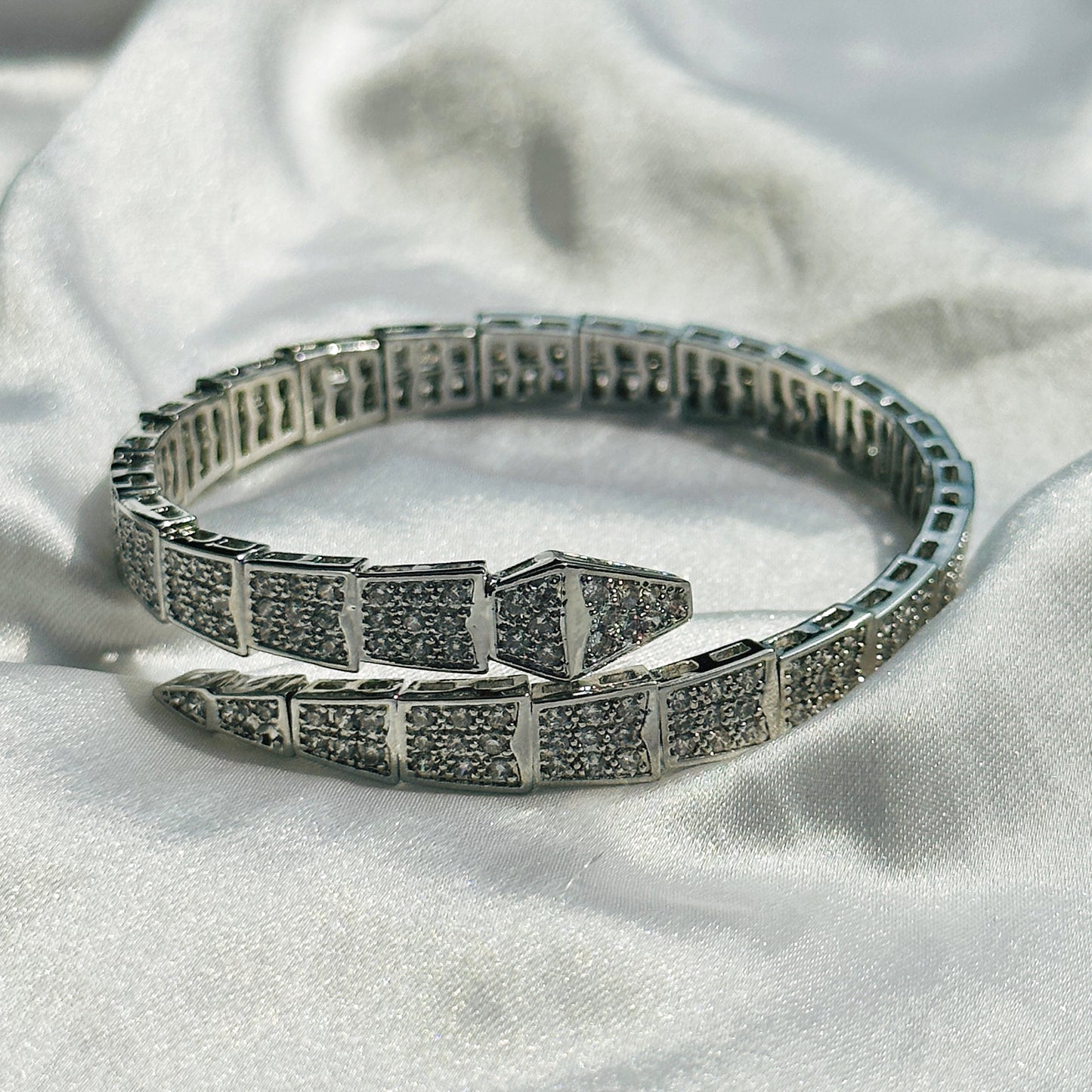 Snake Design American Diamond Silver Plated Bracelet