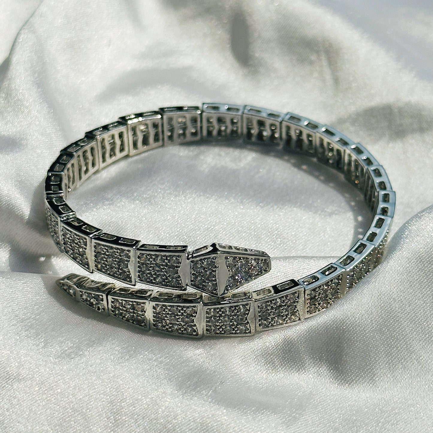 Snake Design American Diamond Silver Plated Bracelet