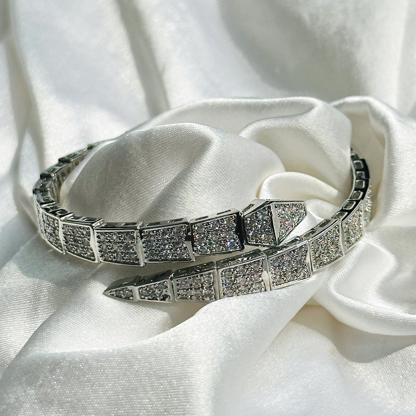 Snake Design American Diamond Silver Plated Bracelet