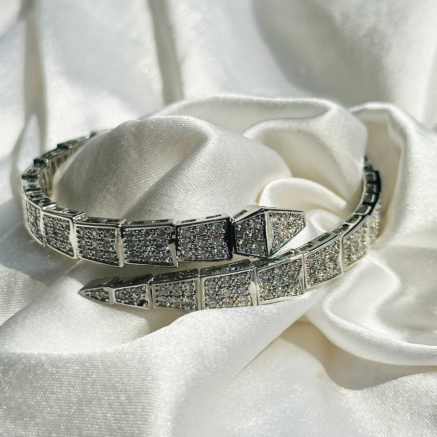 Snake Design American Diamond Silver Plated Bracelet
