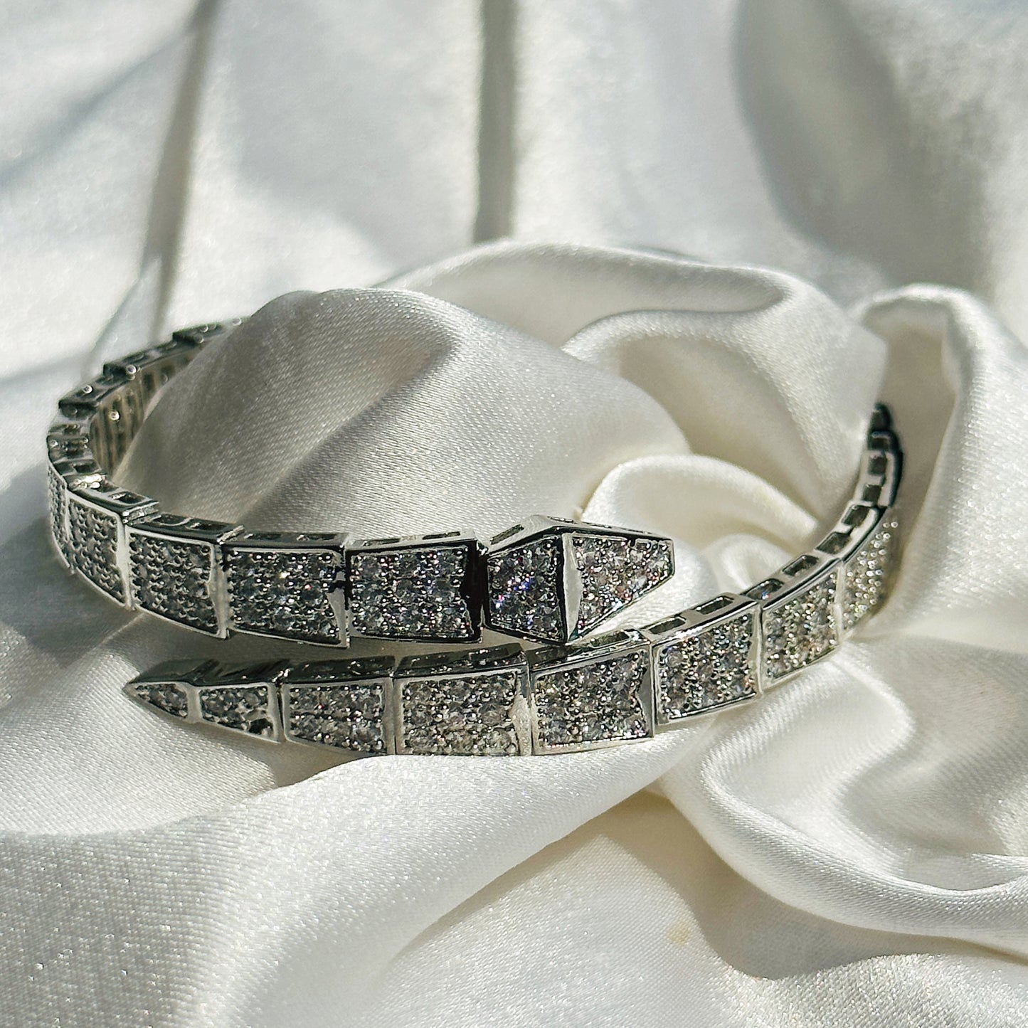 Snake Design American Diamond Silver Plated Bracelet
