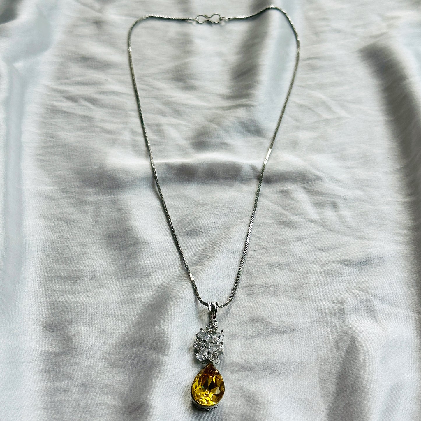 Light Yellow Topaz Swarovski Crystal American Diamond Silver Plated Pendant Set