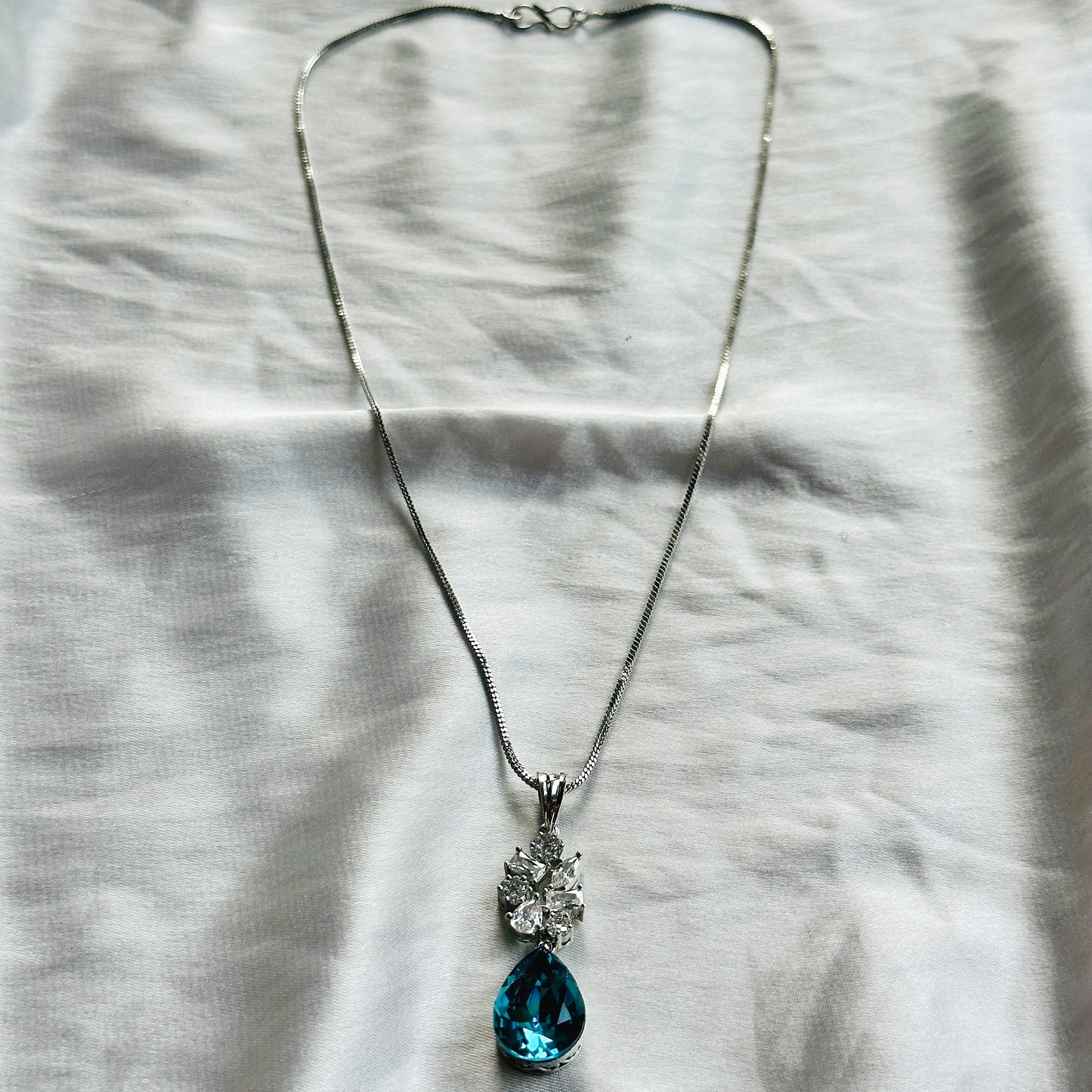 Dark Indigo Blue Swarovski Crystal American Diamond Silver Plated Pendant Set