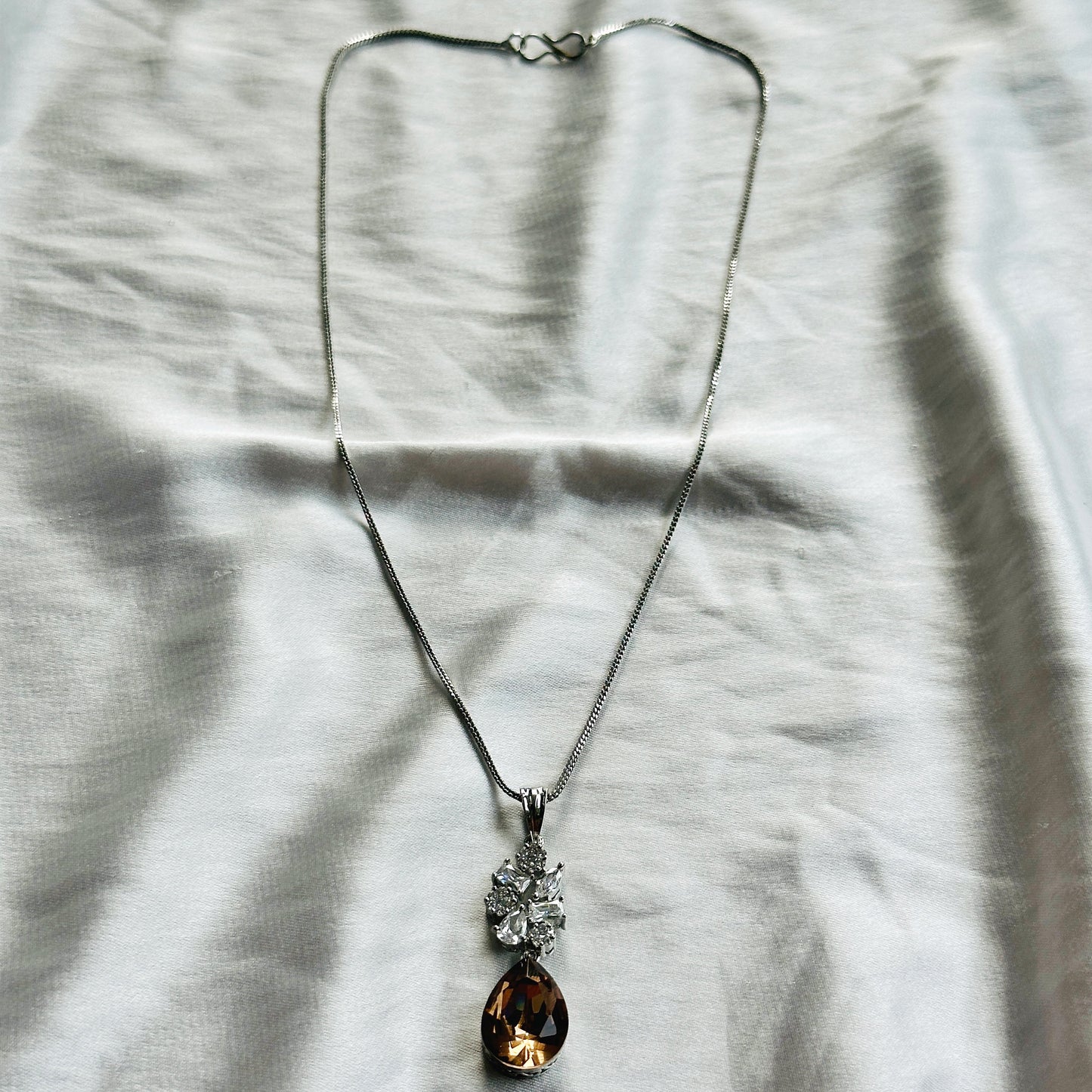 Smoky Copper Quartz Swarovski Crystal American Diamond Silver Plated Pendant Set