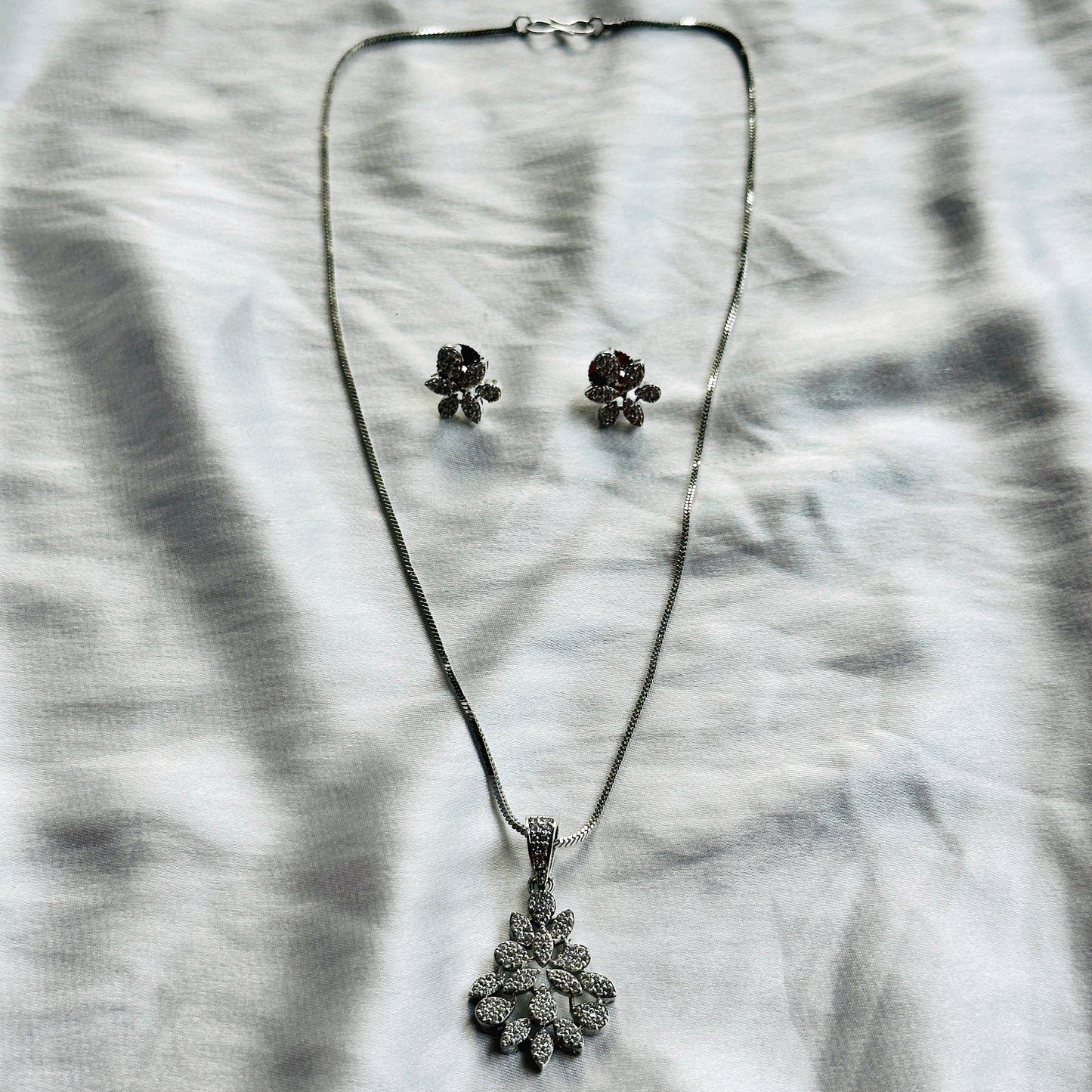 American Diamond Silver Plated Pendant Set