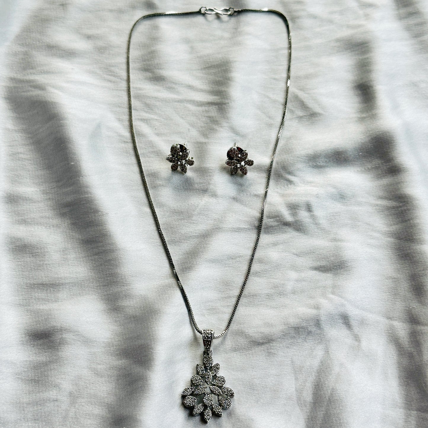American Diamond Silver Plated Pendant Set
