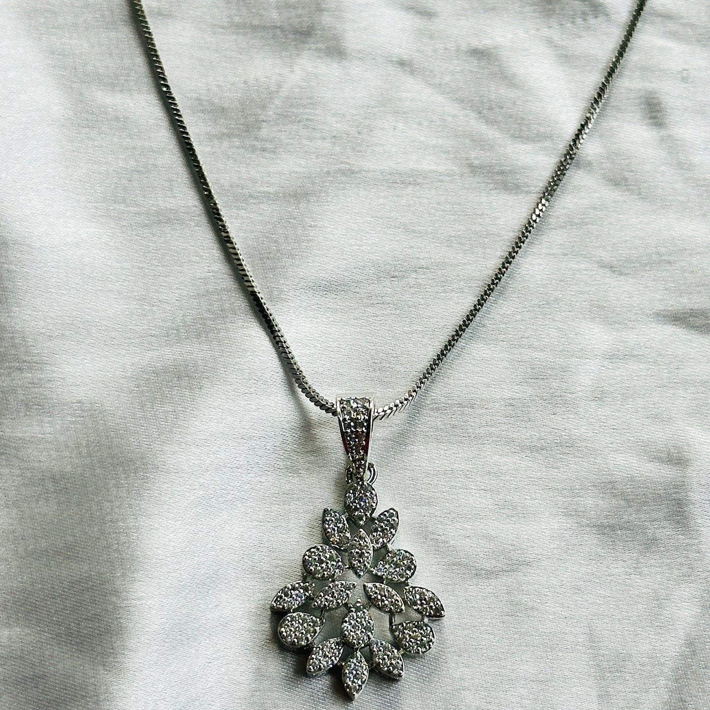 American Diamond Silver Plated Pendant Set