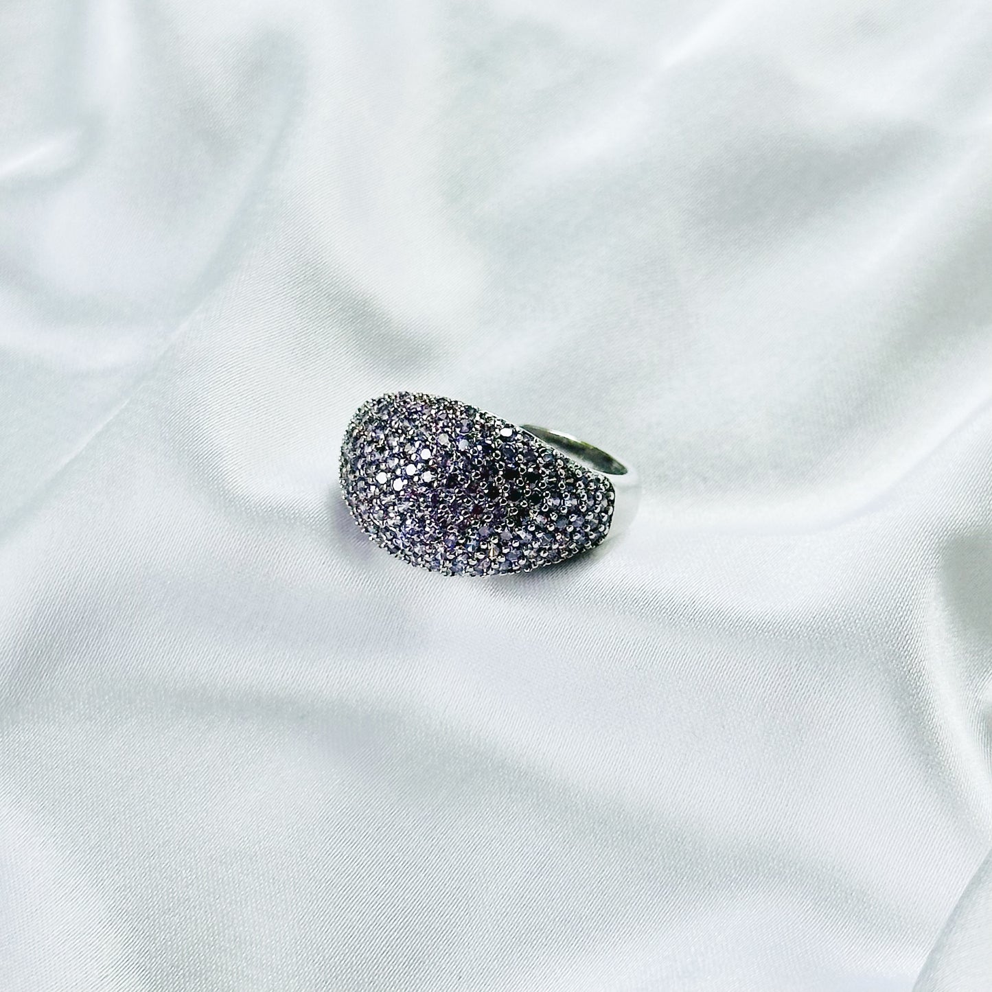 Purple Amethyst Cubic Zirconia Ice Cut American Diamond Silver Plated Adjustable Ring