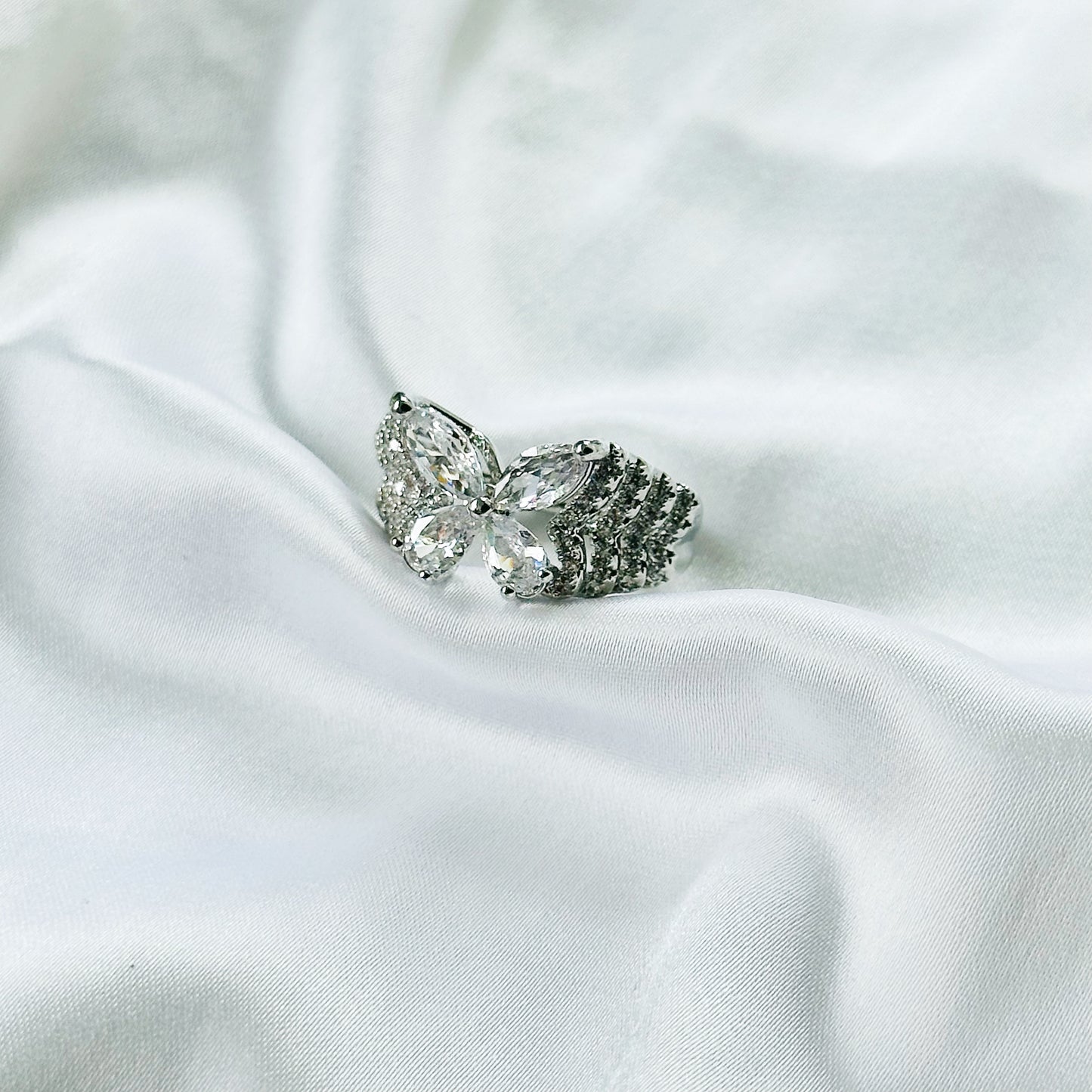 White Cubic Zirconia Ice Cut American Diamond Silver Plated Adjustable Ring