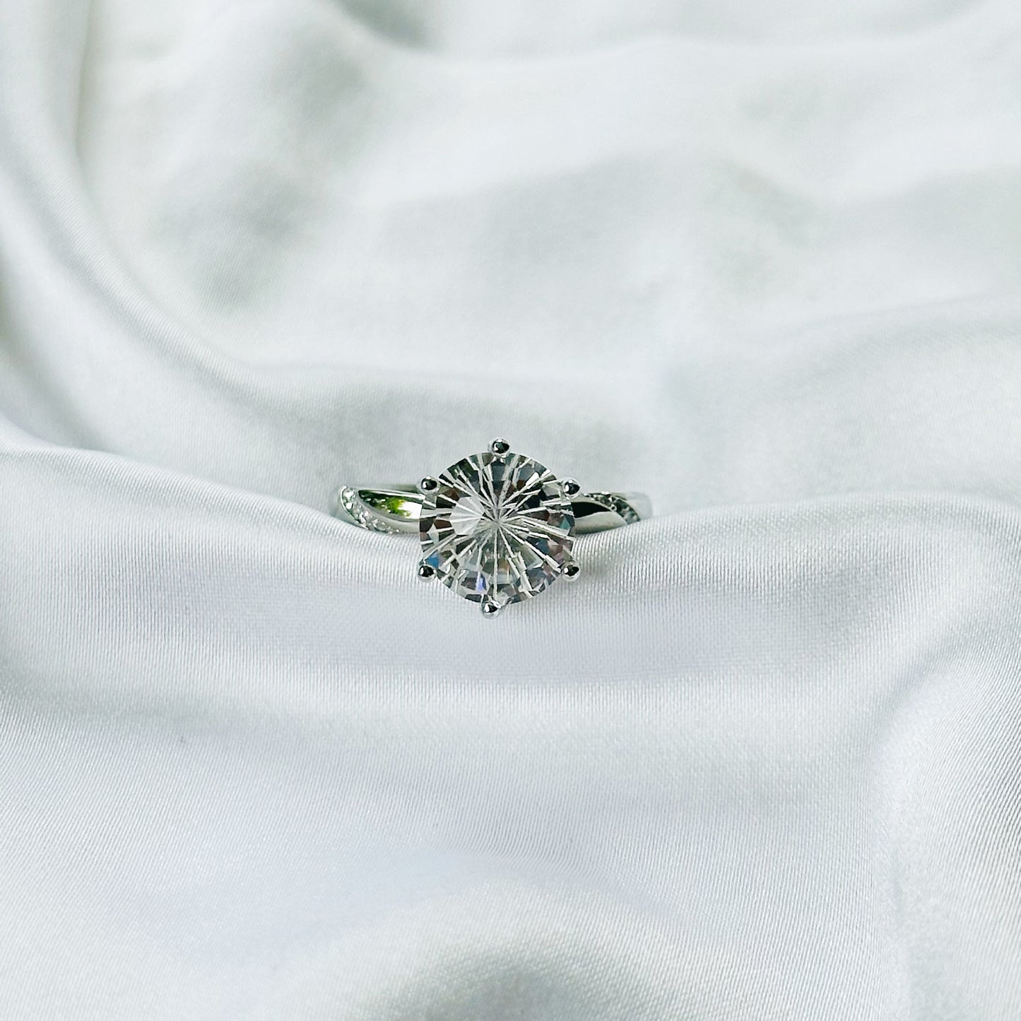 Solitaire Cubic Zirconia Ice Cut American Diamond Silver Plated Adjustable Ring