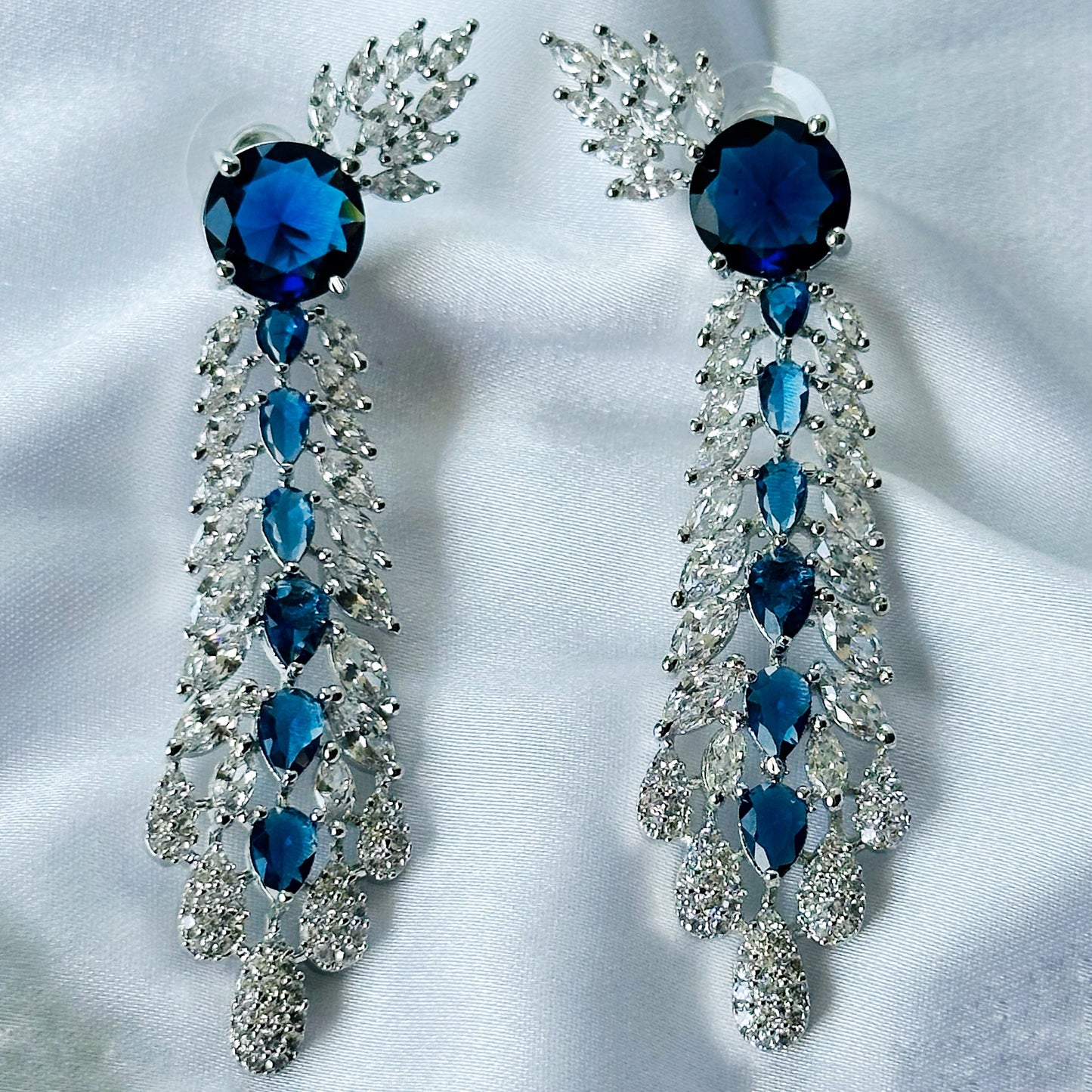 Blue Sapphire Cubic Zircon Stone American Diamond Silver Plated Necklace Set