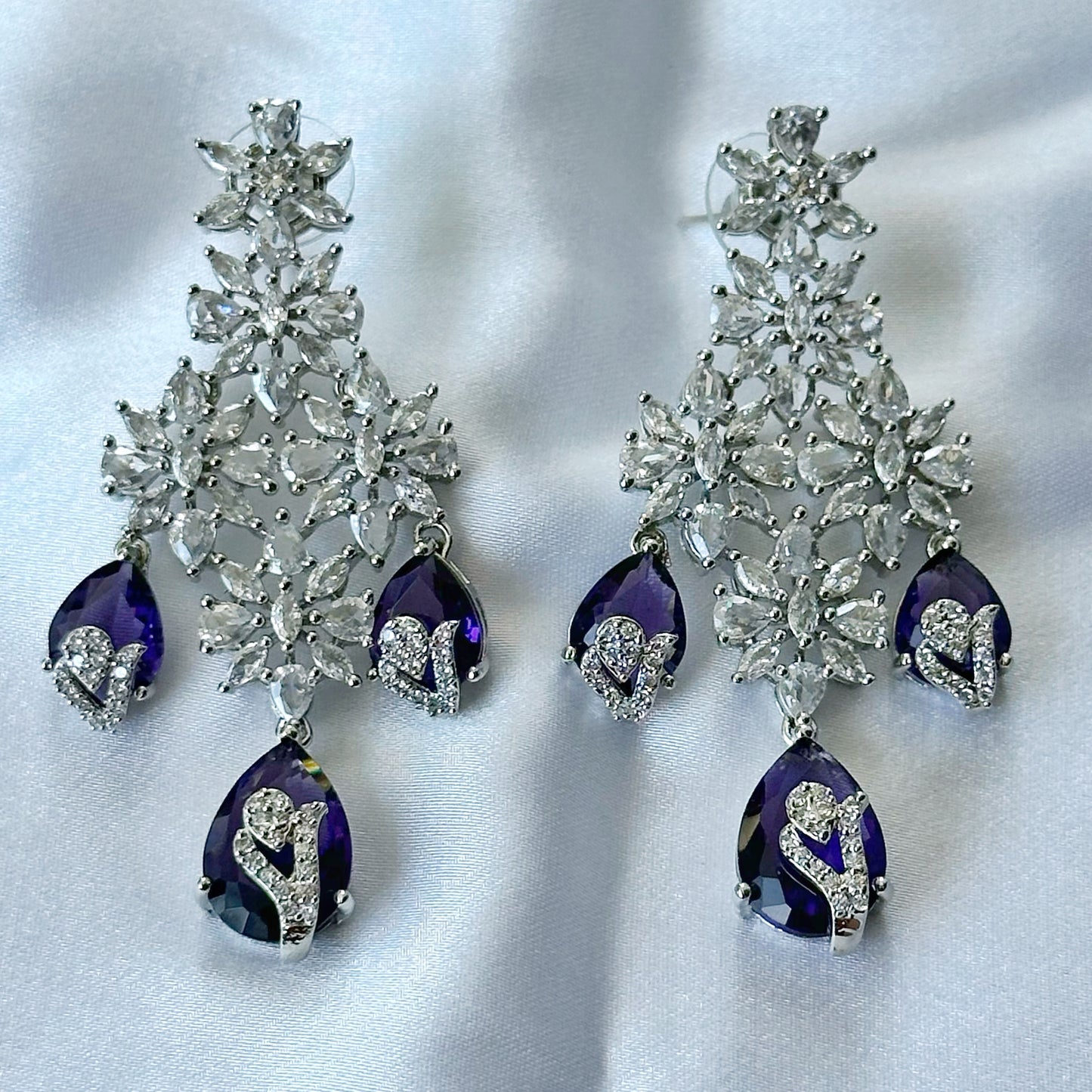 Deep Purple Amethyst Cubic Zircon Stone American Diamond Silver Plated Necklace Set