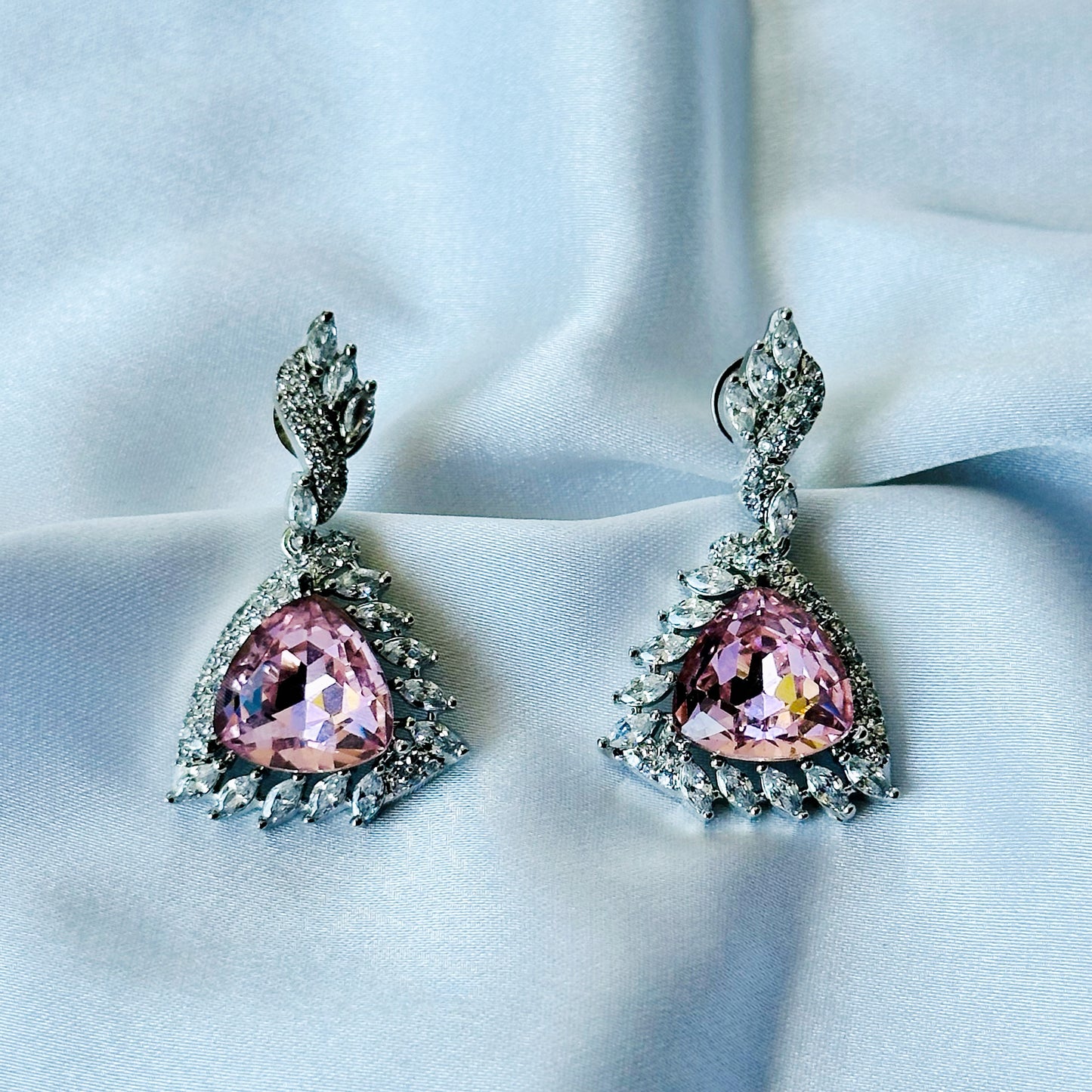 Light Rose Swarovski Crystal American Diamond Silver Plated Earrings