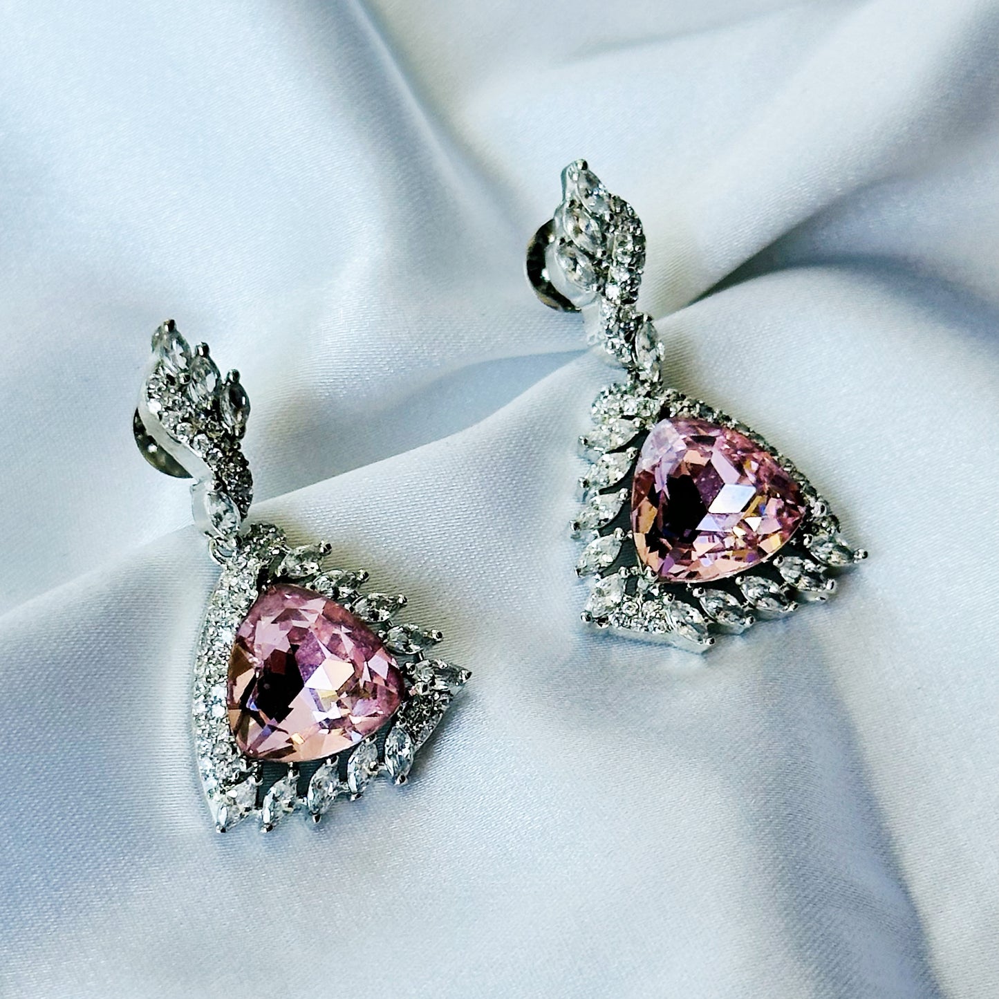 Light Rose Swarovski Crystal American Diamond Silver Plated Earrings