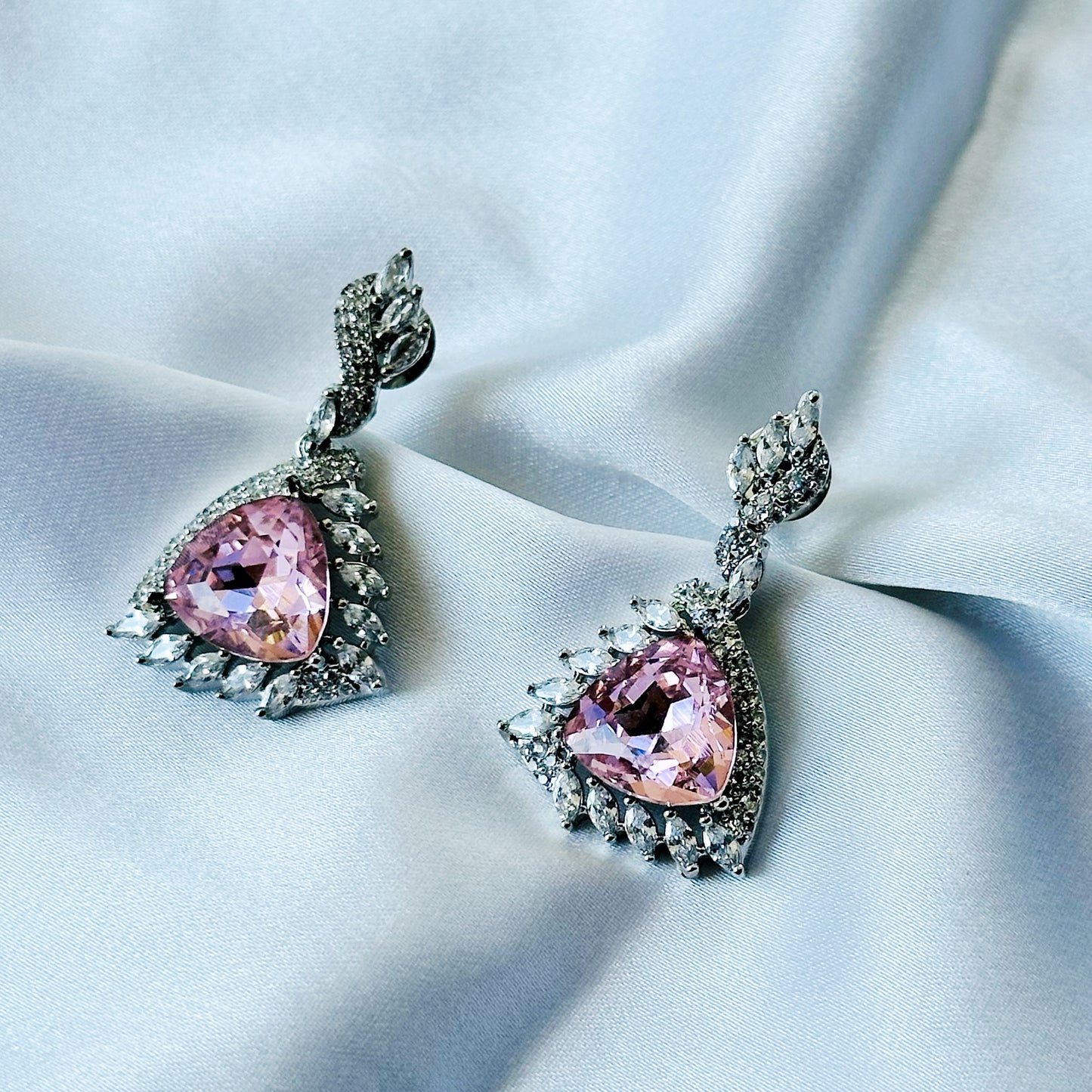 Light Pink Rose Swarovski Crystal American Diamond Silver Plated Earrings