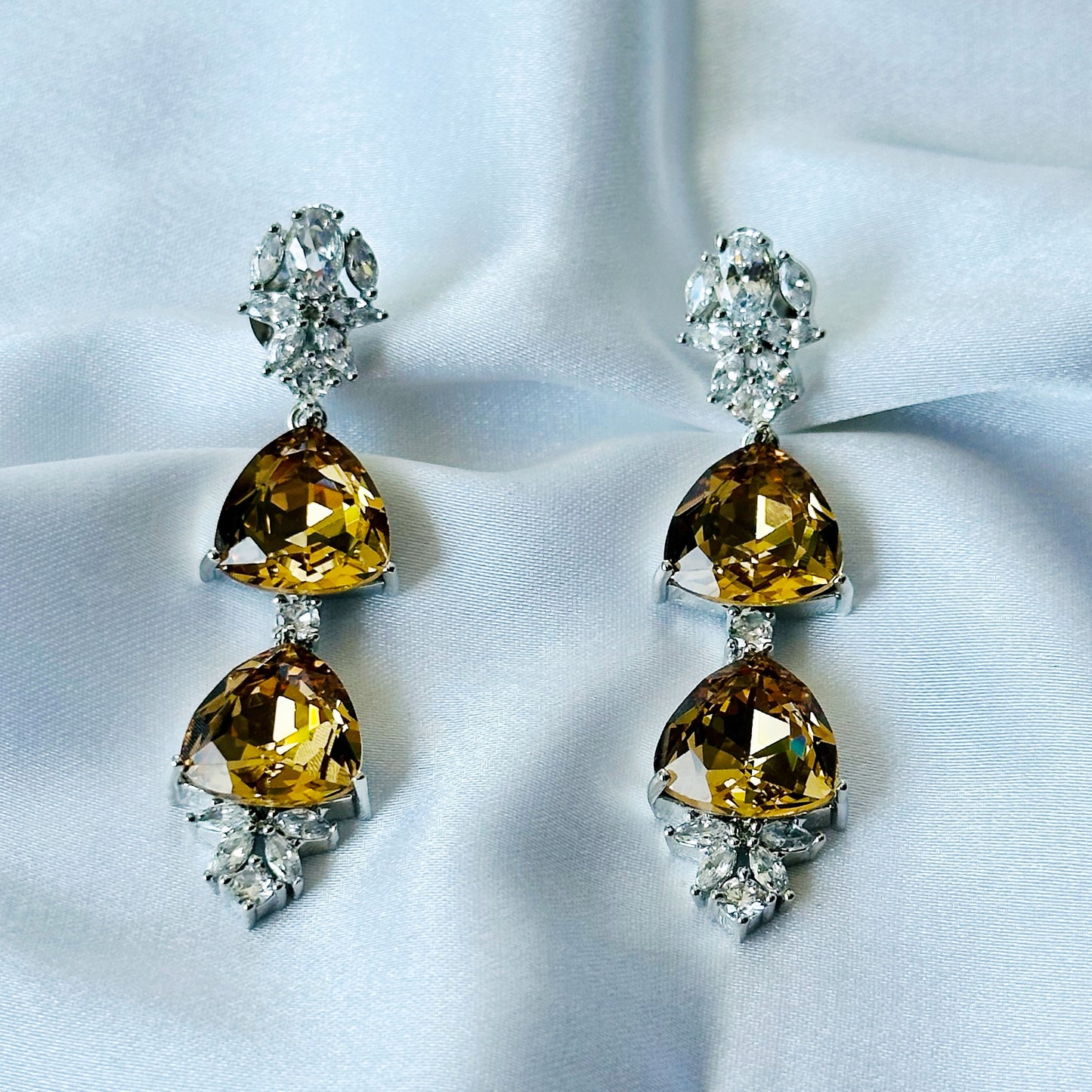 Smoked Topaz Swarovski Crystal American Diamond Silver Plated Earrings