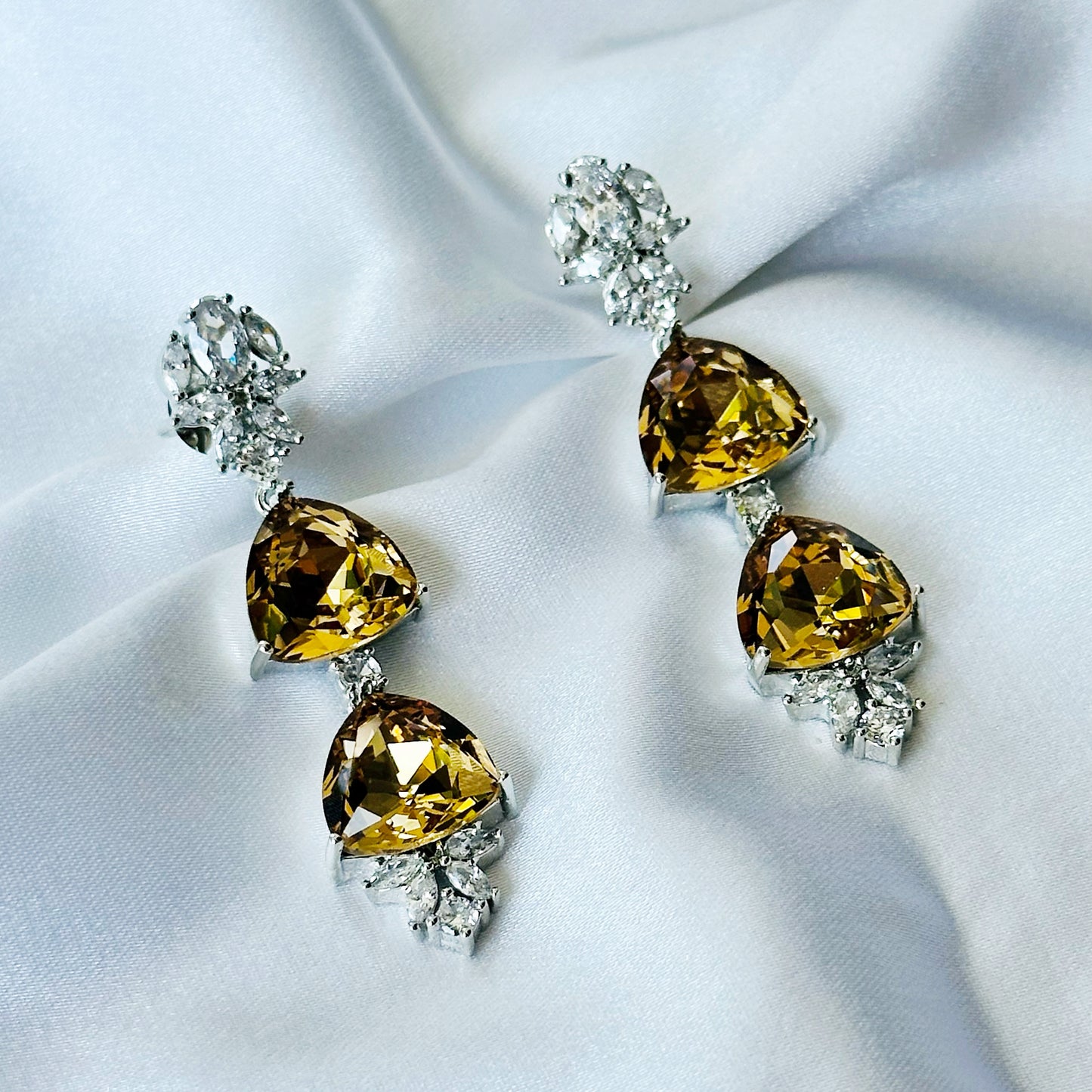 Smoked Topaz Swarovski Crystal American Diamond Silver Plated Earrings