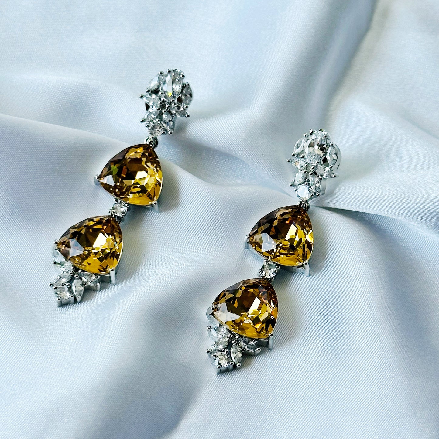 Smoked Topaz Swarovski Crystal American Diamond Silver Plated Earrings