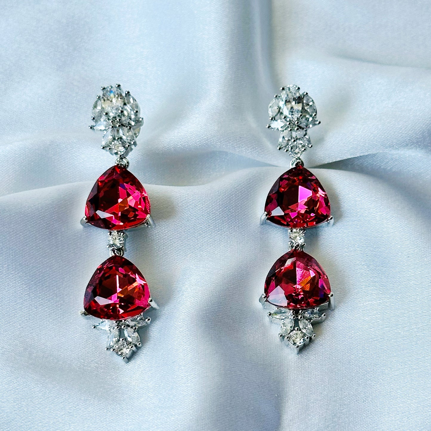 Red Siam Swarovski Crystal American Diamond Silver Plated Earrings
