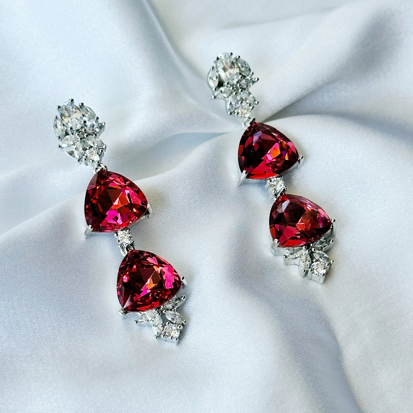 Red Siam Swarovski Crystal American Diamond Silver Plated Earrings