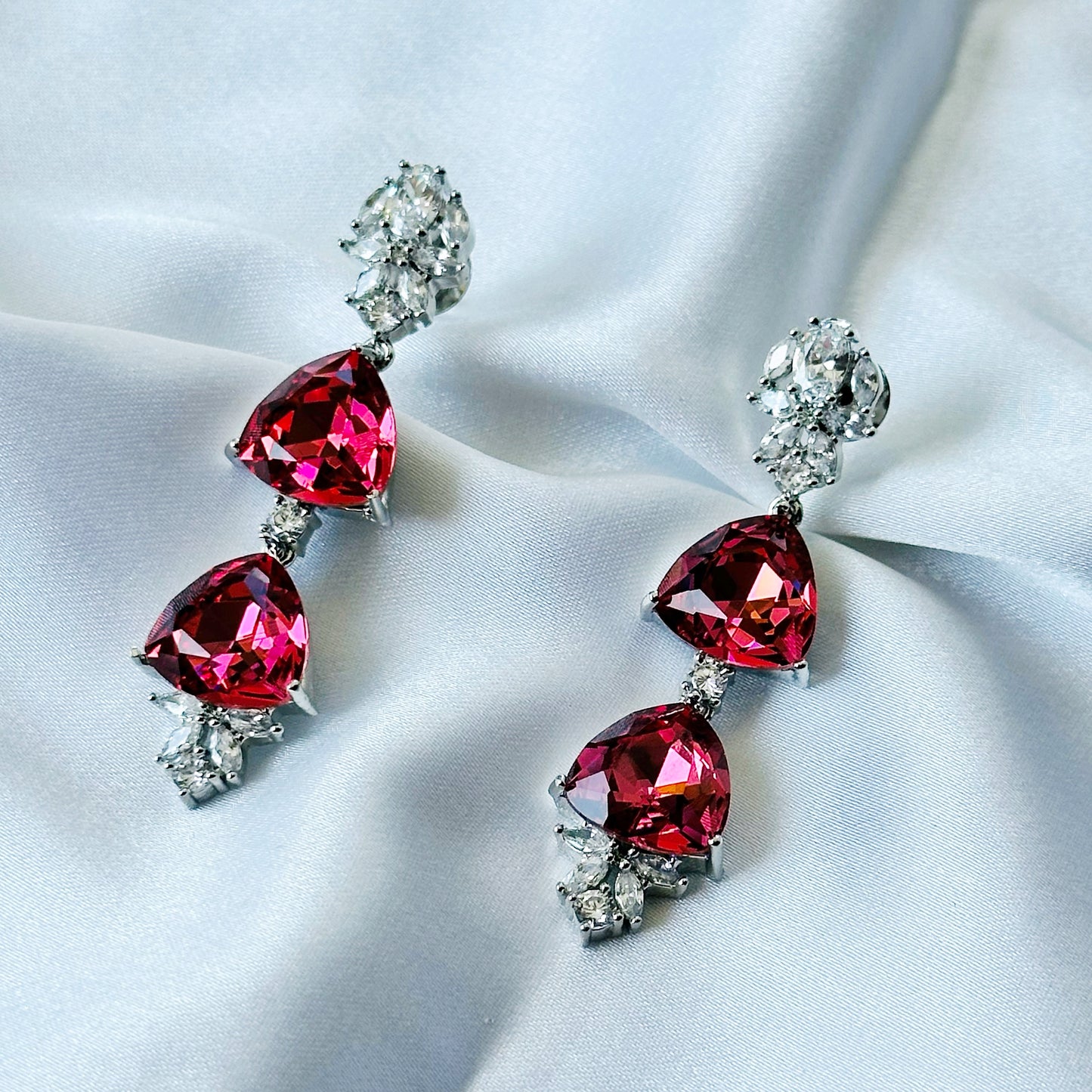 Red Siam Swarovski Crystal American Diamond Silver Plated Earrings