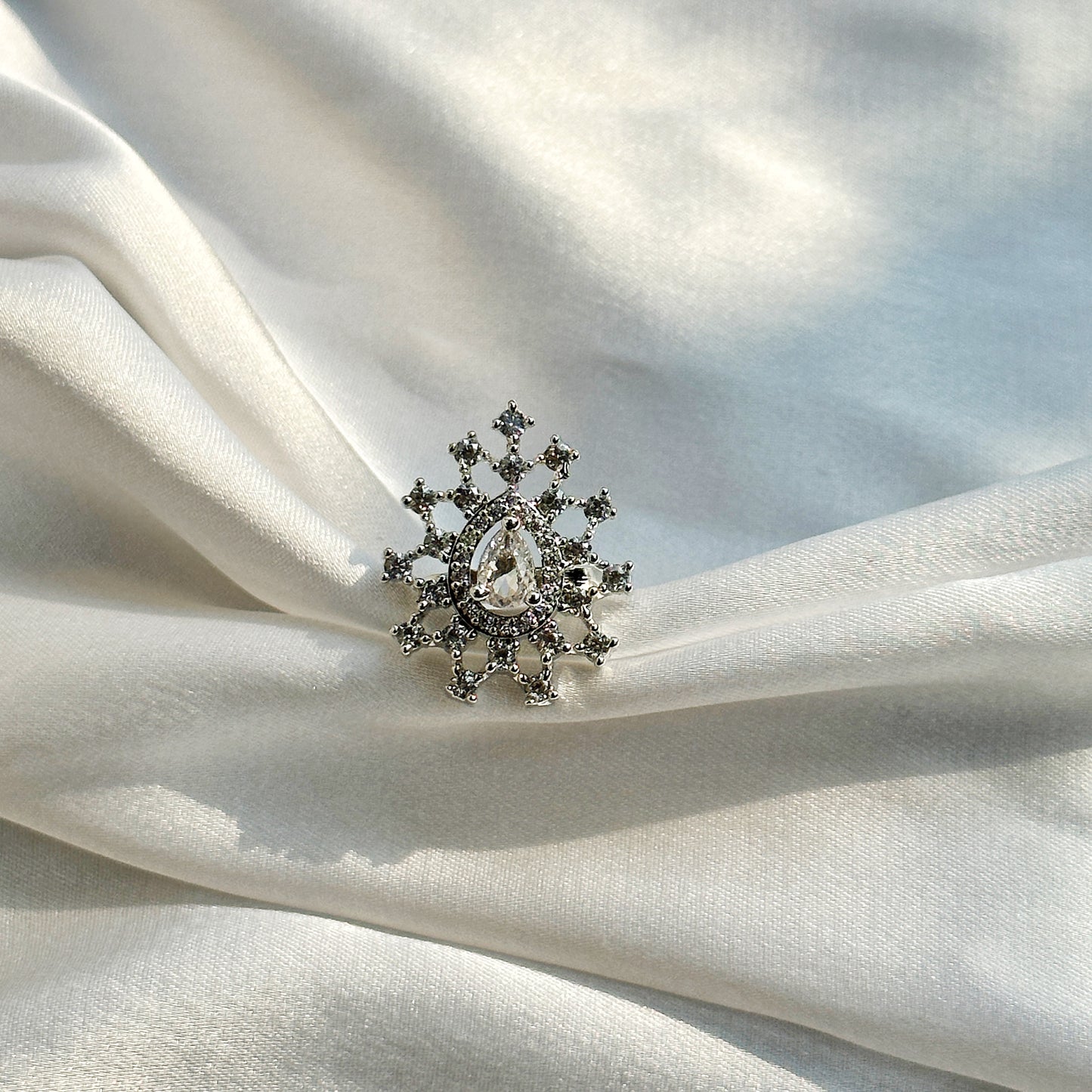 American Diamond Silver Plated Adjustable Ring