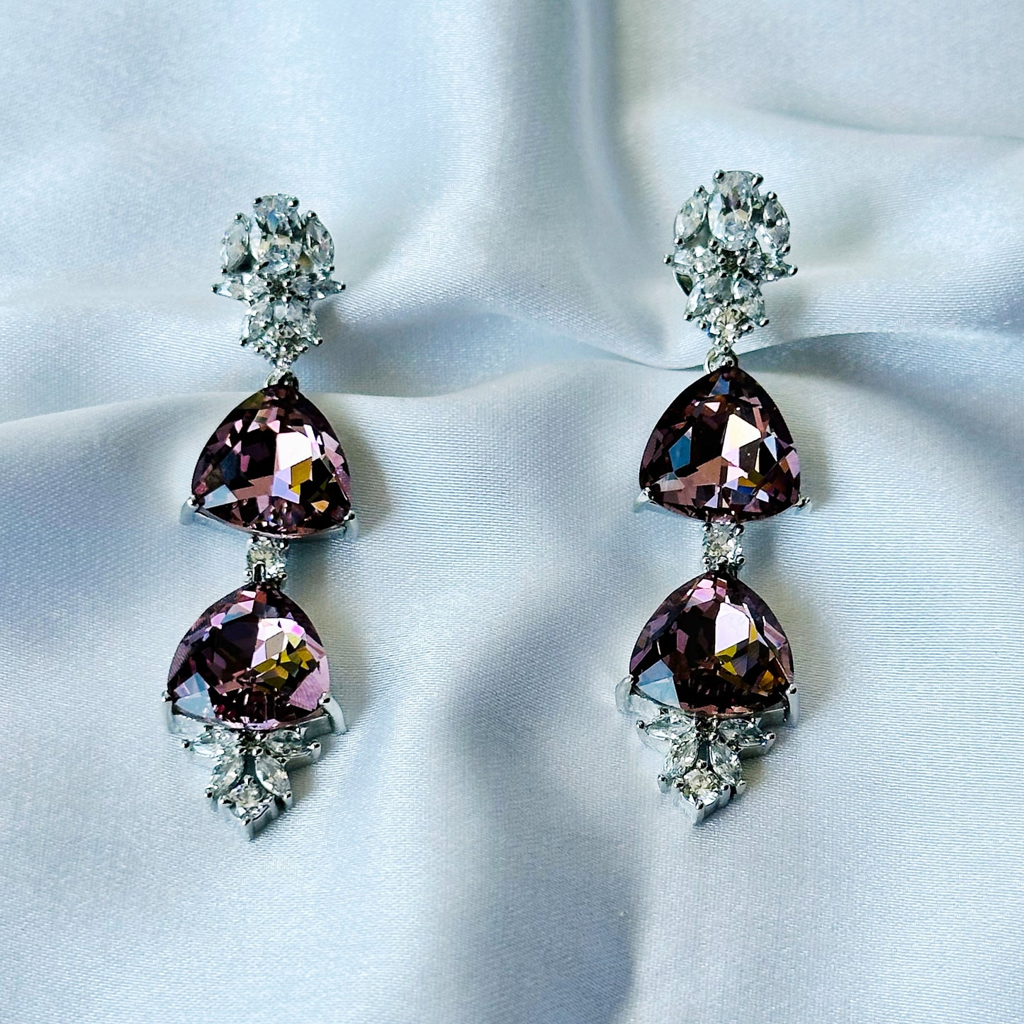 Deep Purple Amethyst Swarovski Crystal American Diamond Silver Plated Earrings
