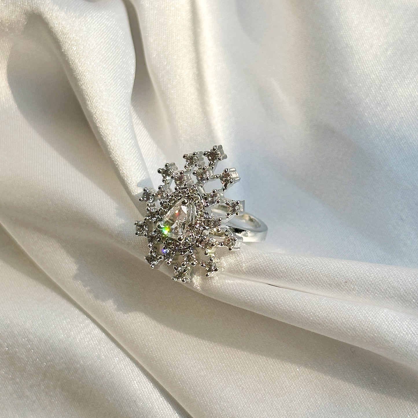 American Diamond Silver Plated Adjustable Ring