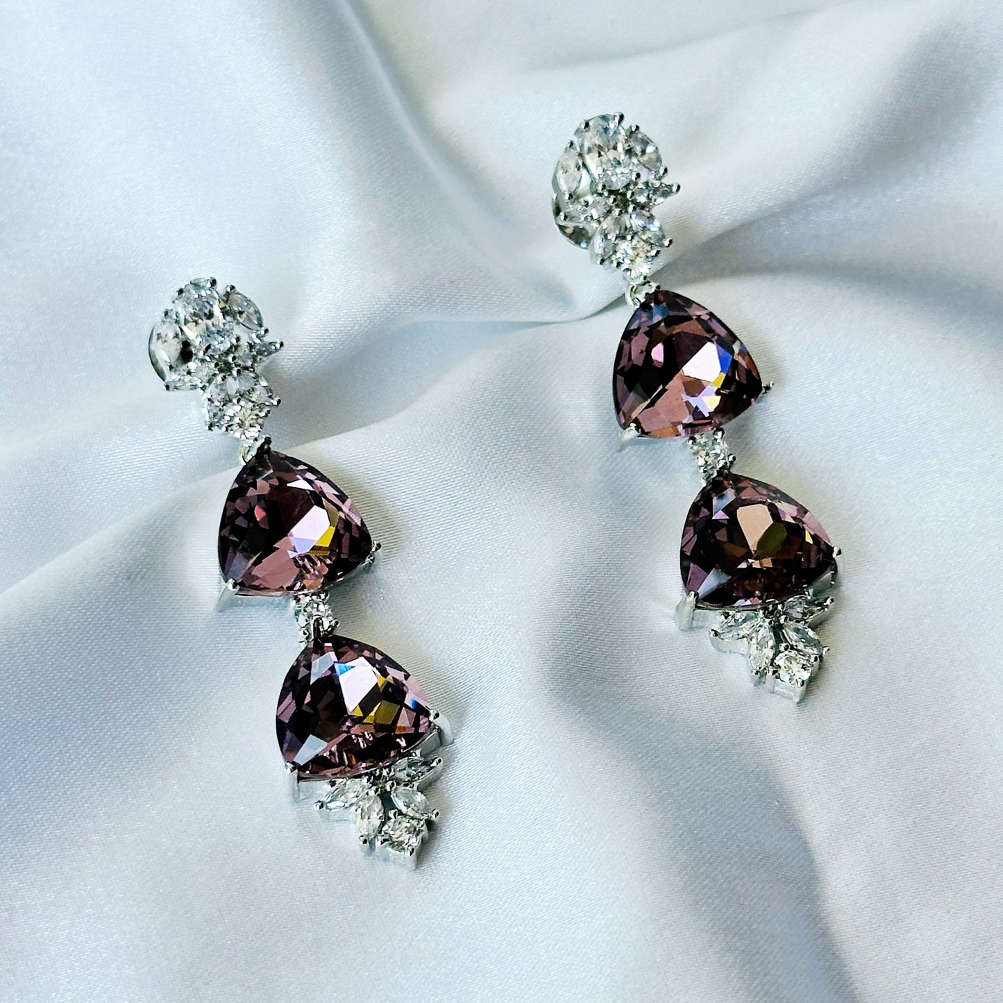 Deep Purple Amethyst Swarovski Crystal American Diamond Silver Plated Earrings