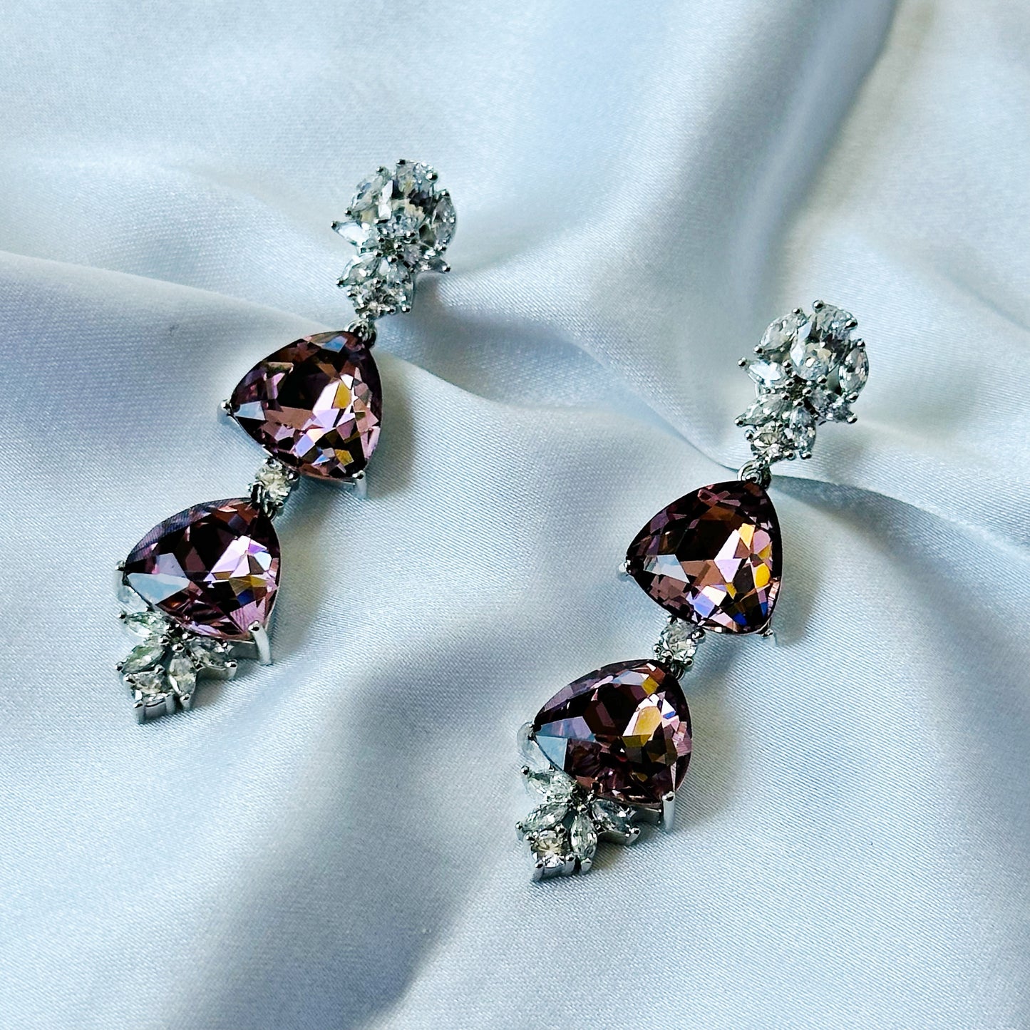 Deep Purple Amethyst Swarovski Crystal American Diamond Silver Plated Earrings