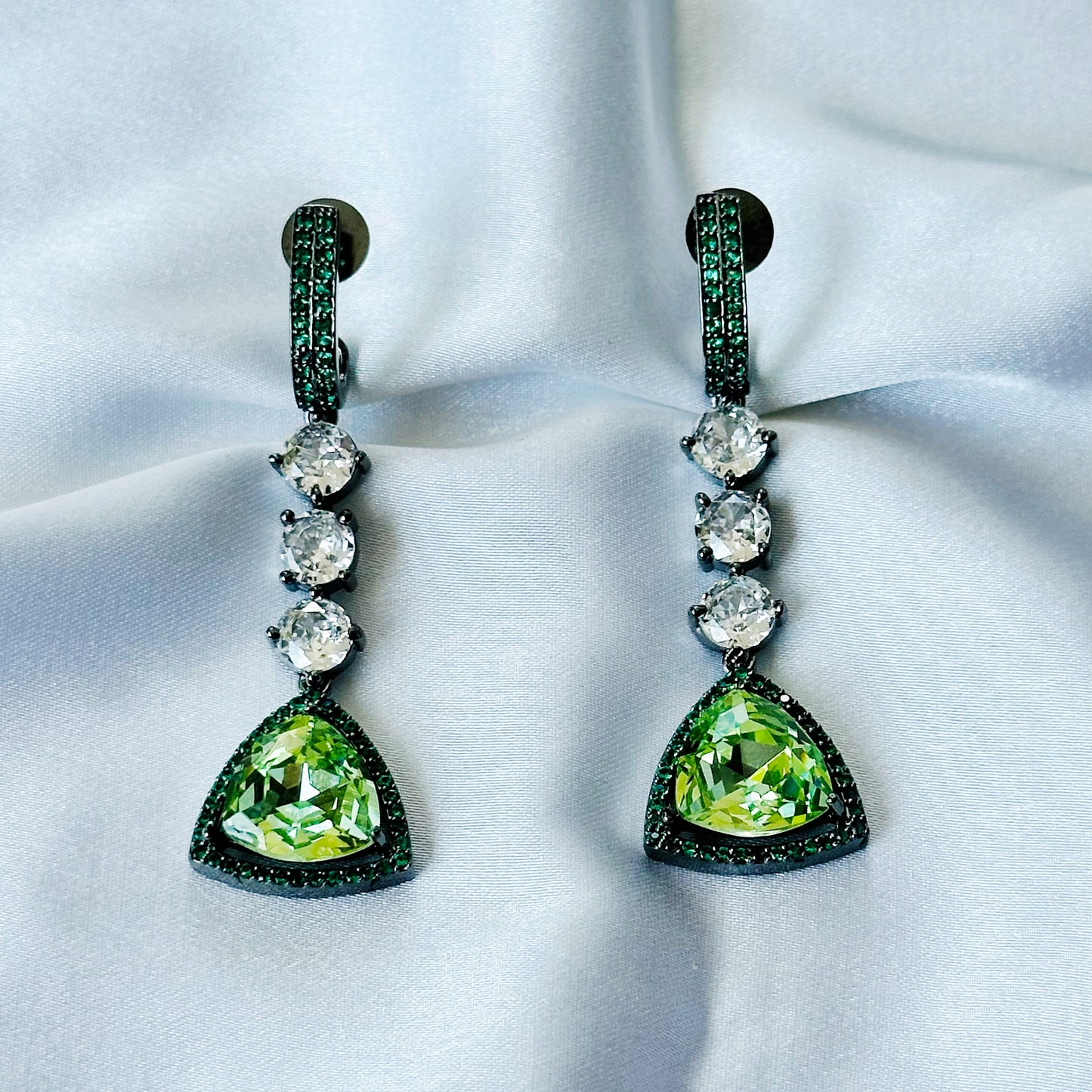 Green Peridot Swarovski Crystal American Diamond Victorian Plated Earrings