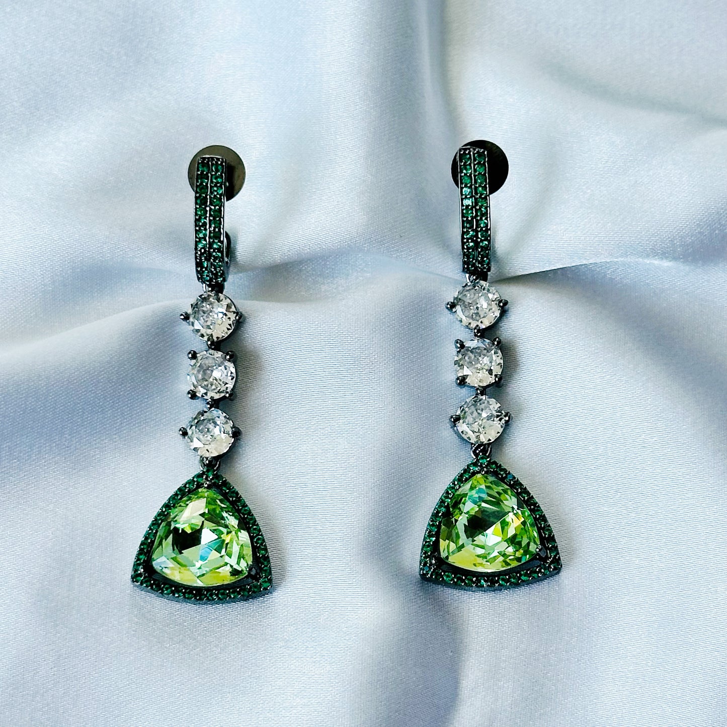 Green Peridot Swarovski Crystal American Diamond Victorian Plated Earrings
