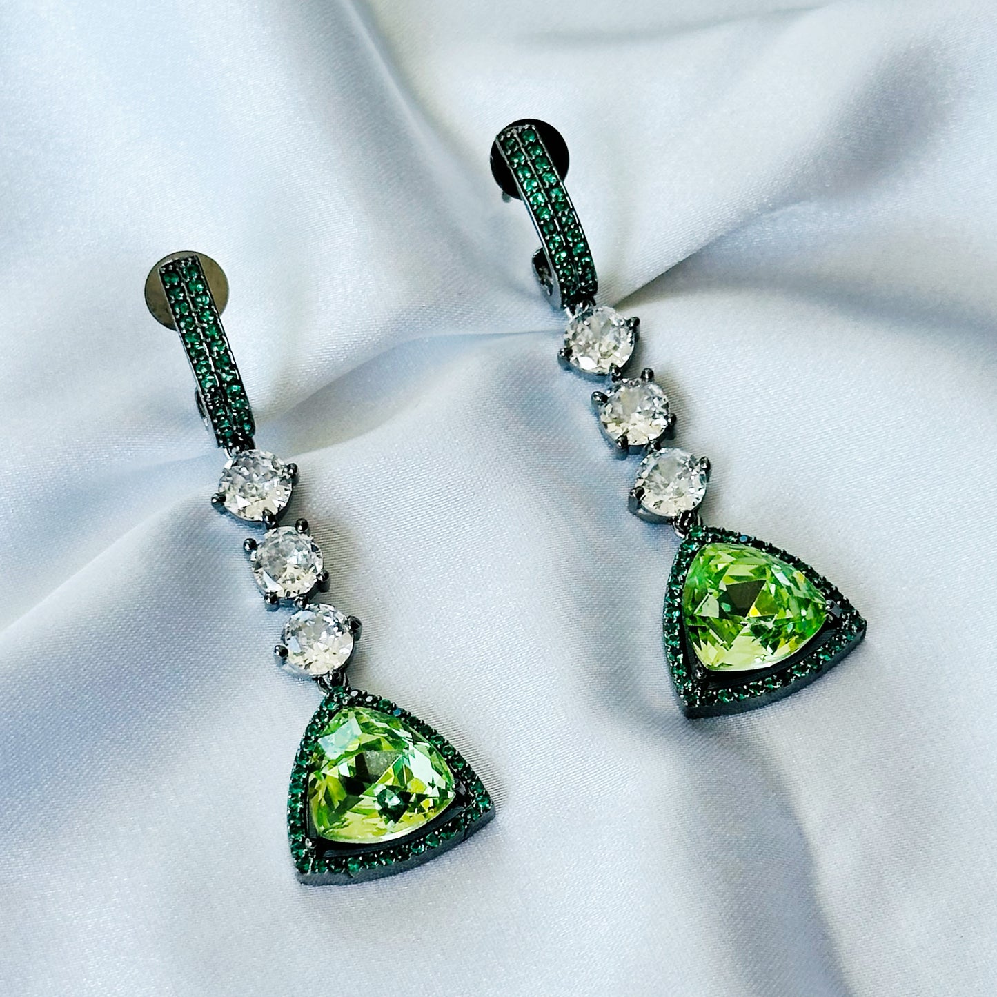 Green Peridot Swarovski Crystal American Diamond Victorian Plated Earrings