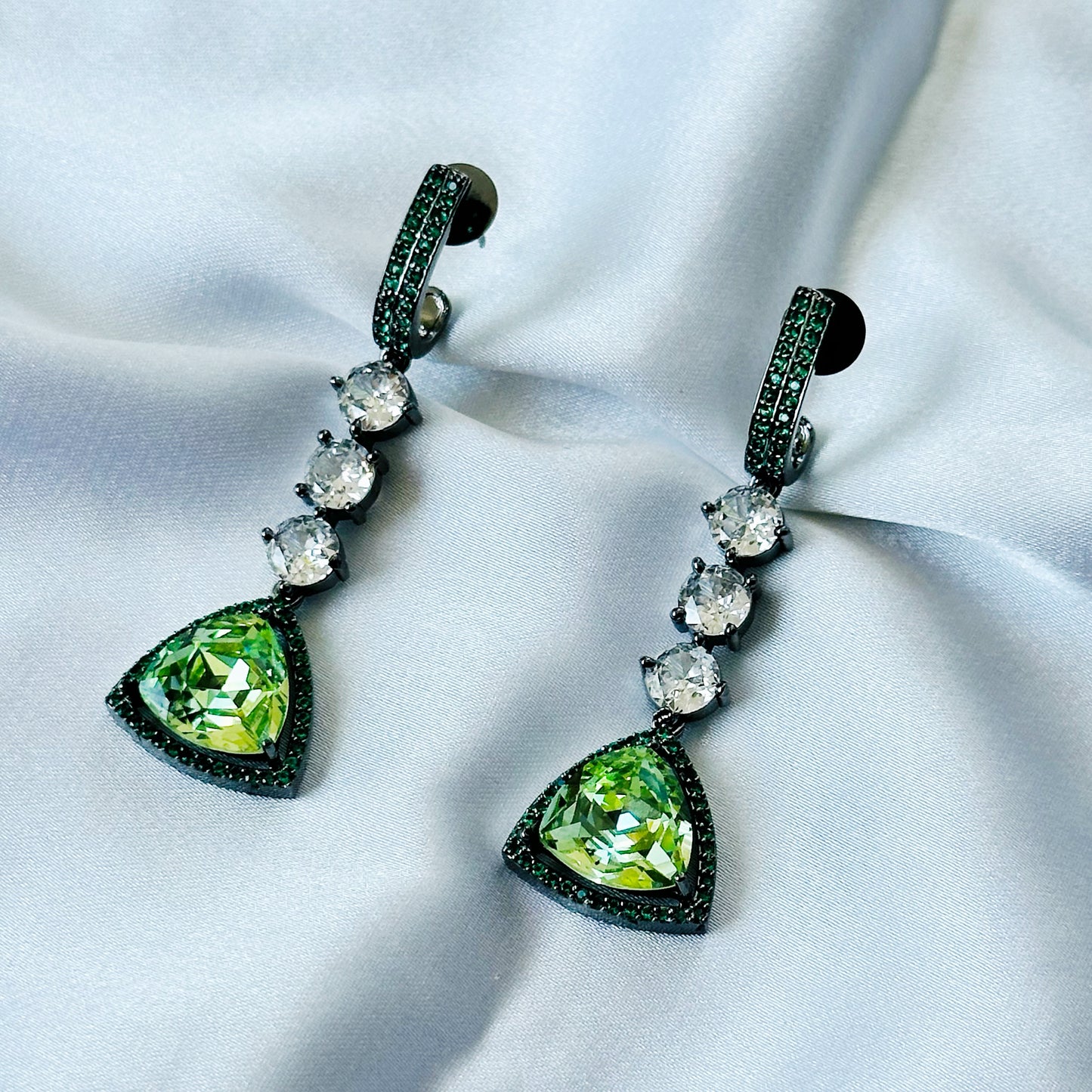 Green Peridot Swarovski Crystal American Diamond Victorian Plated Earrings