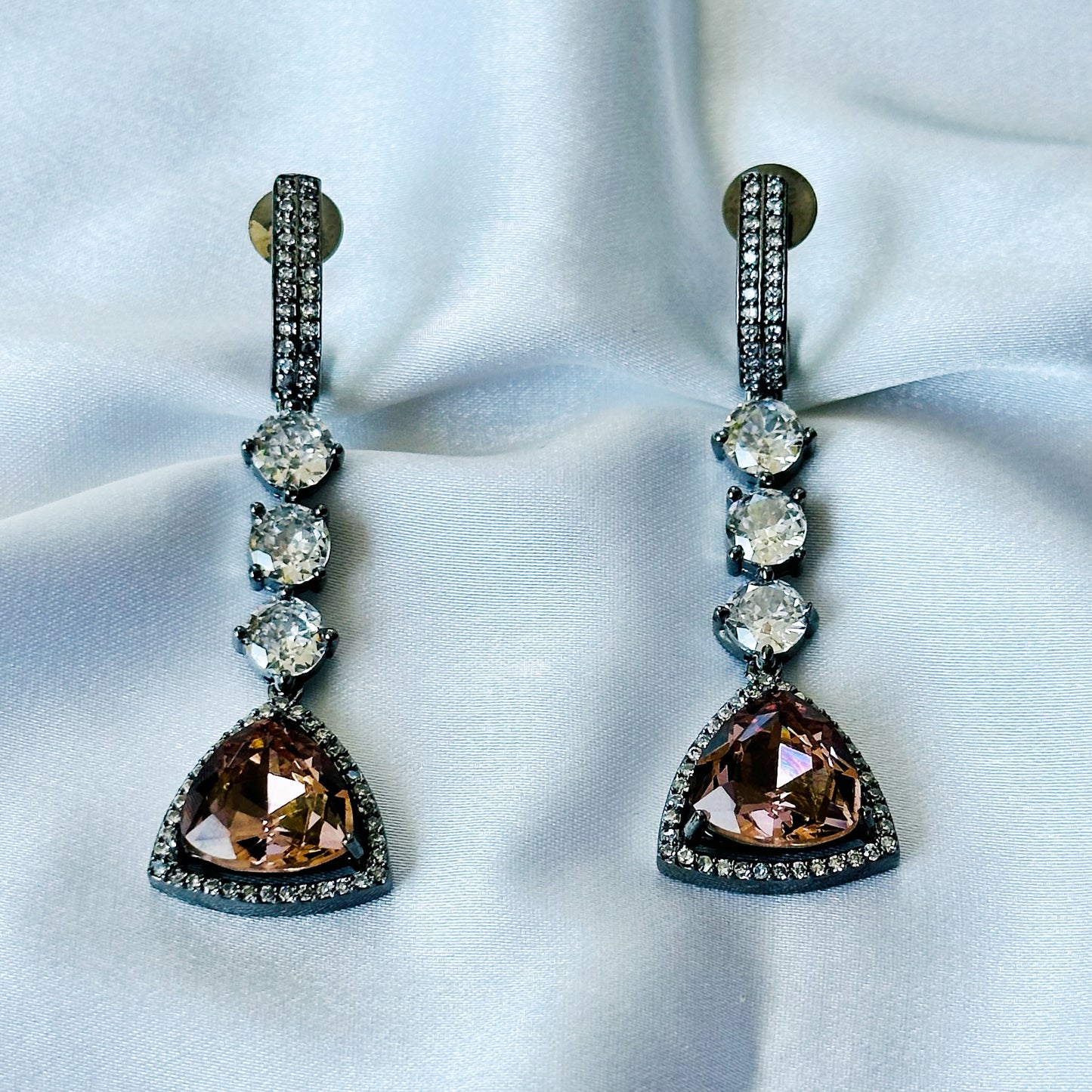 Smoked Topaz Swarovski Crystal American Diamond Victorian Plated Earrings
