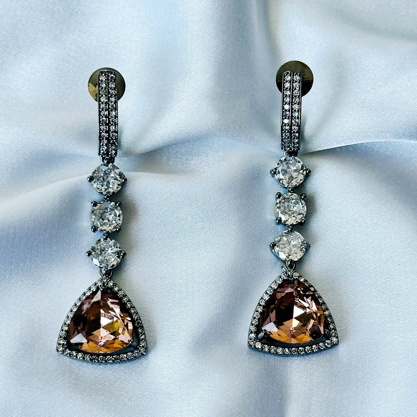 Smoked Topaz Swarovski Crystal American Diamond Victorian Plated Earrings