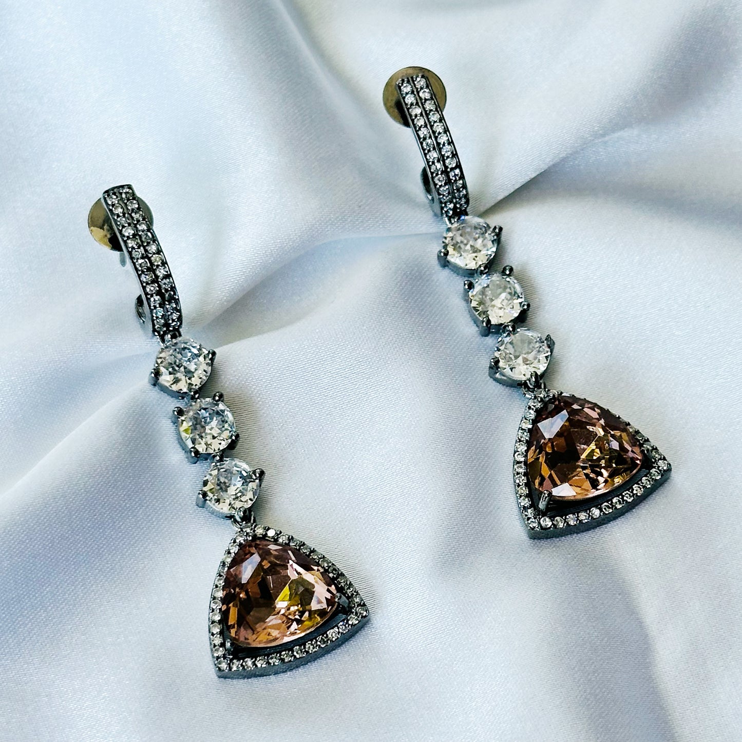 Smoked Topaz Swarovski Crystal American Diamond Victorian Plated Earrings