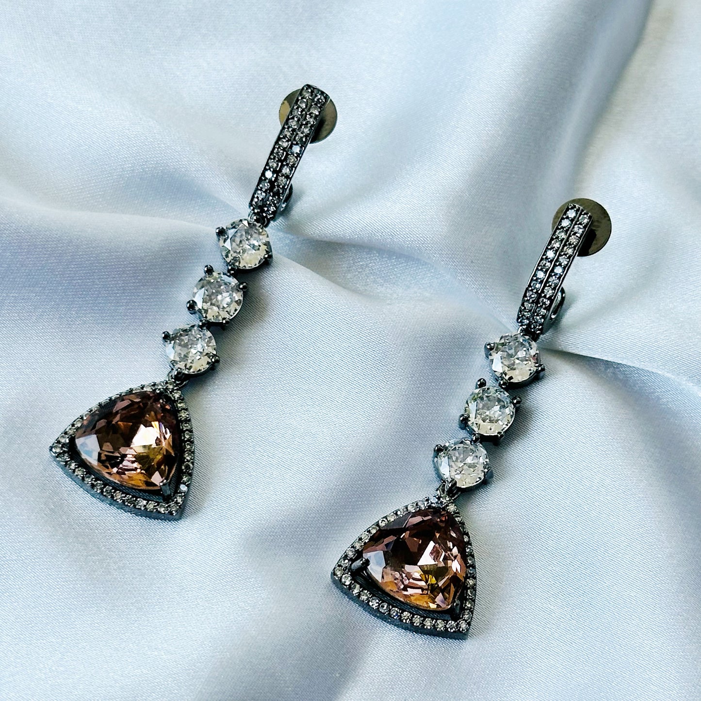 Smoked Topaz Swarovski Crystal American Diamond Victorian Plated Earrings