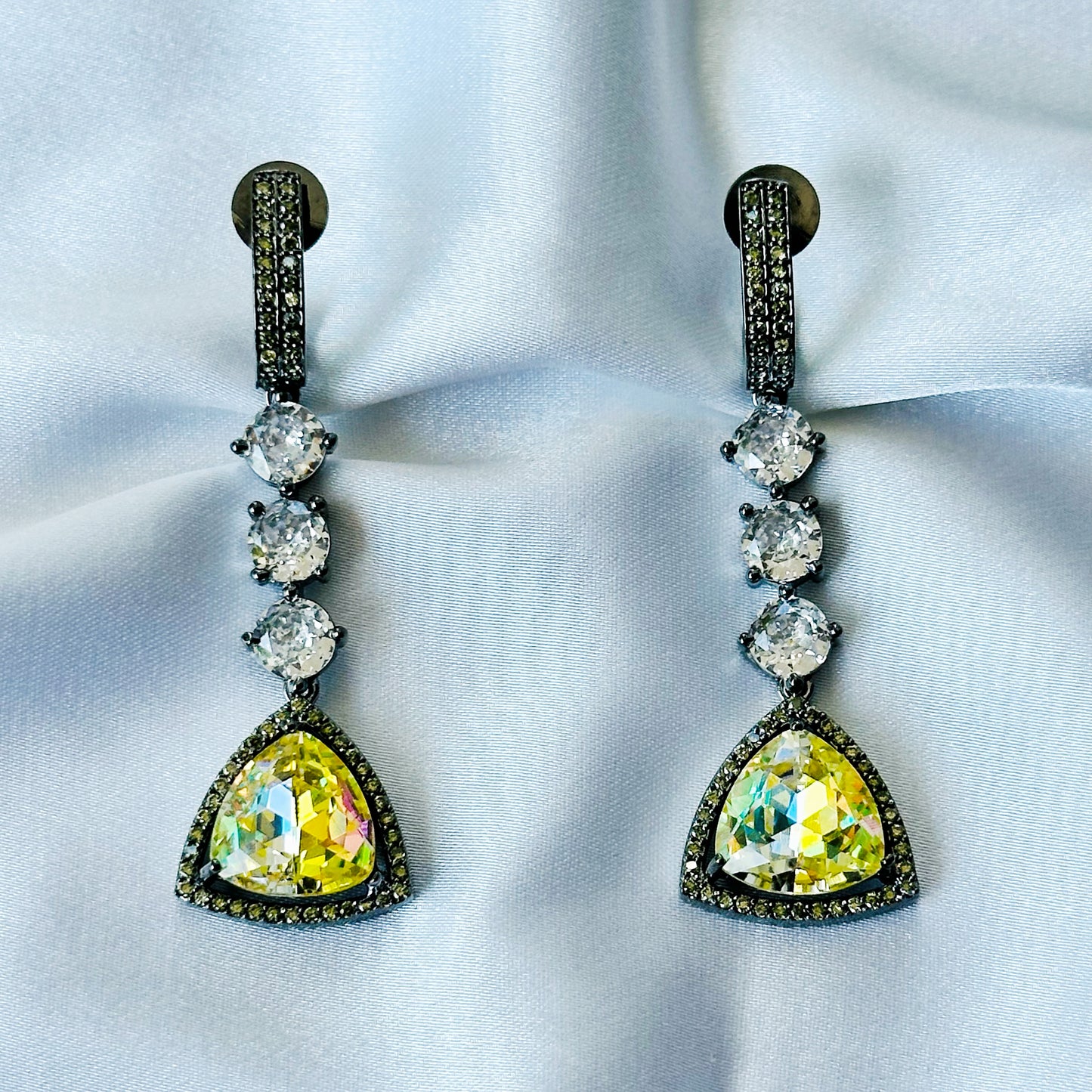 Lime Yellow Swarovski Crystal American Diamond Victorian Plated Earrings