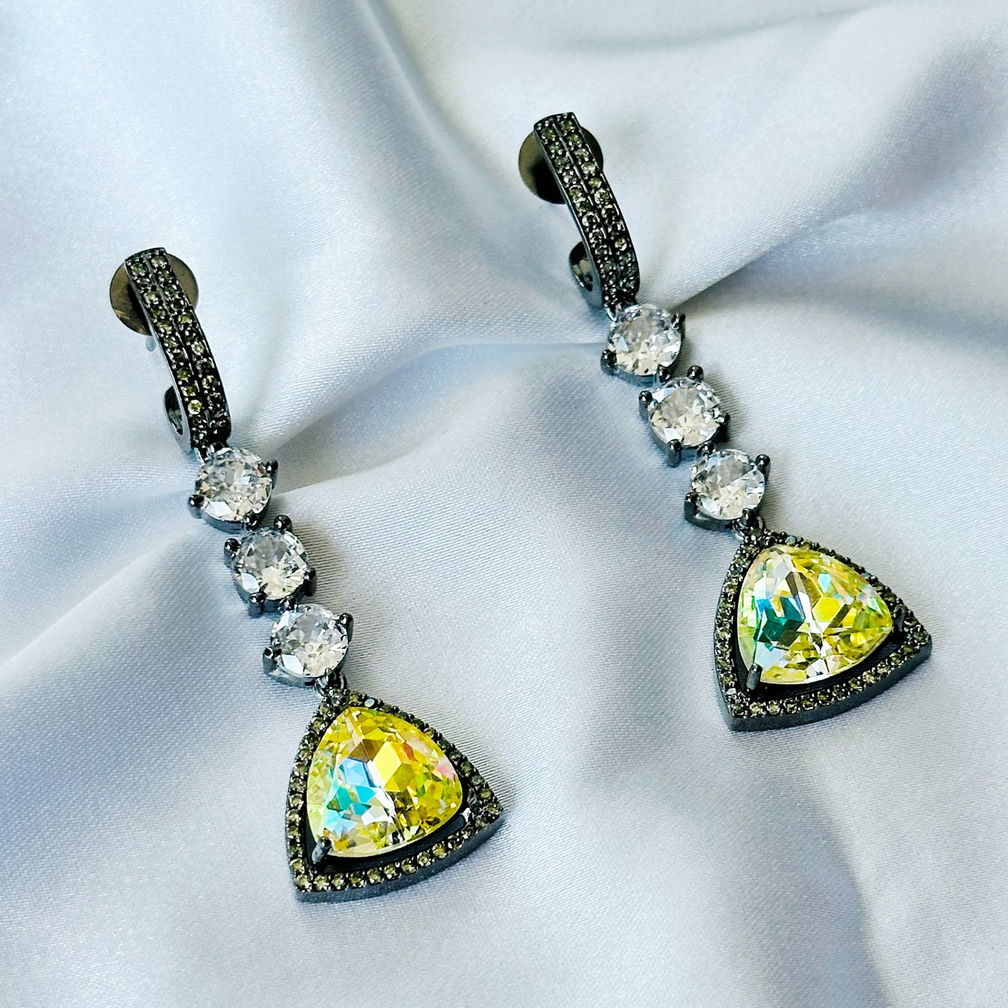 Lime Yellow Swarovski Crystal American Diamond Victorian Plated Earrings