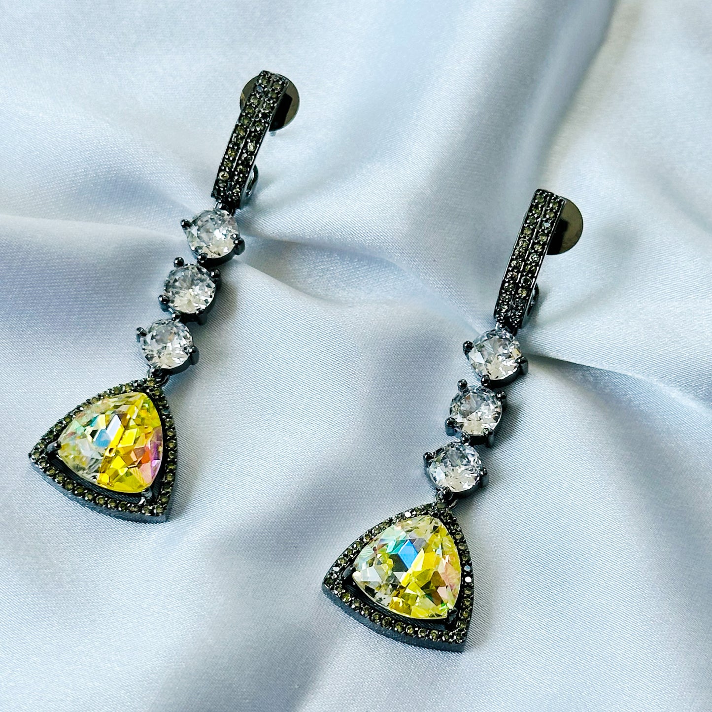 Lime Yellow Swarovski Crystal American Diamond Victorian Plated Earrings